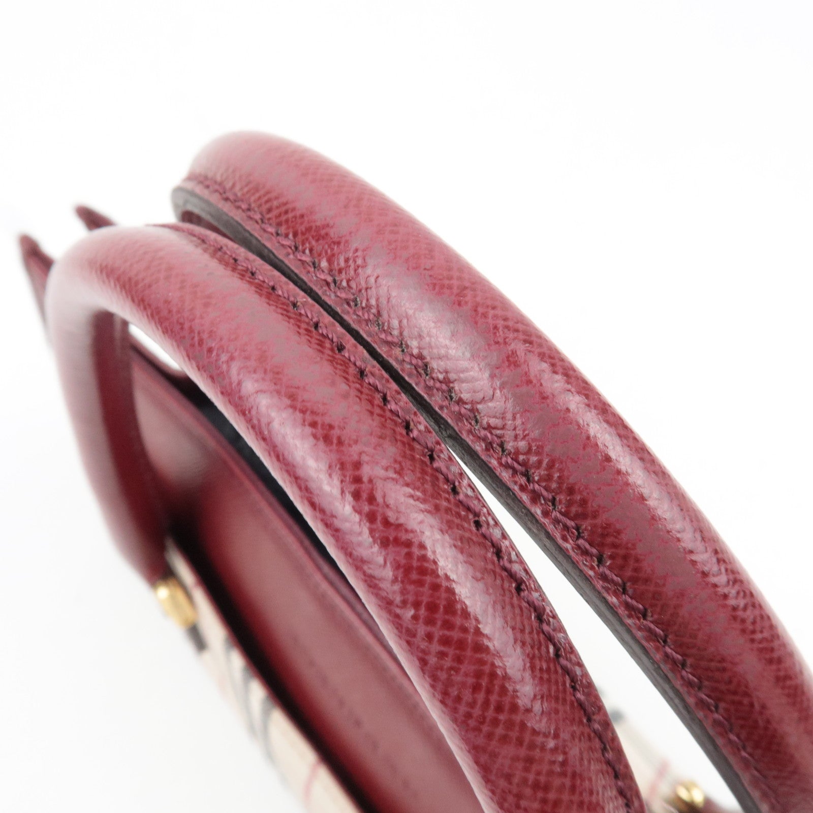 BURBERRY Nova Plaid East West Handbag Beige Bordeaux