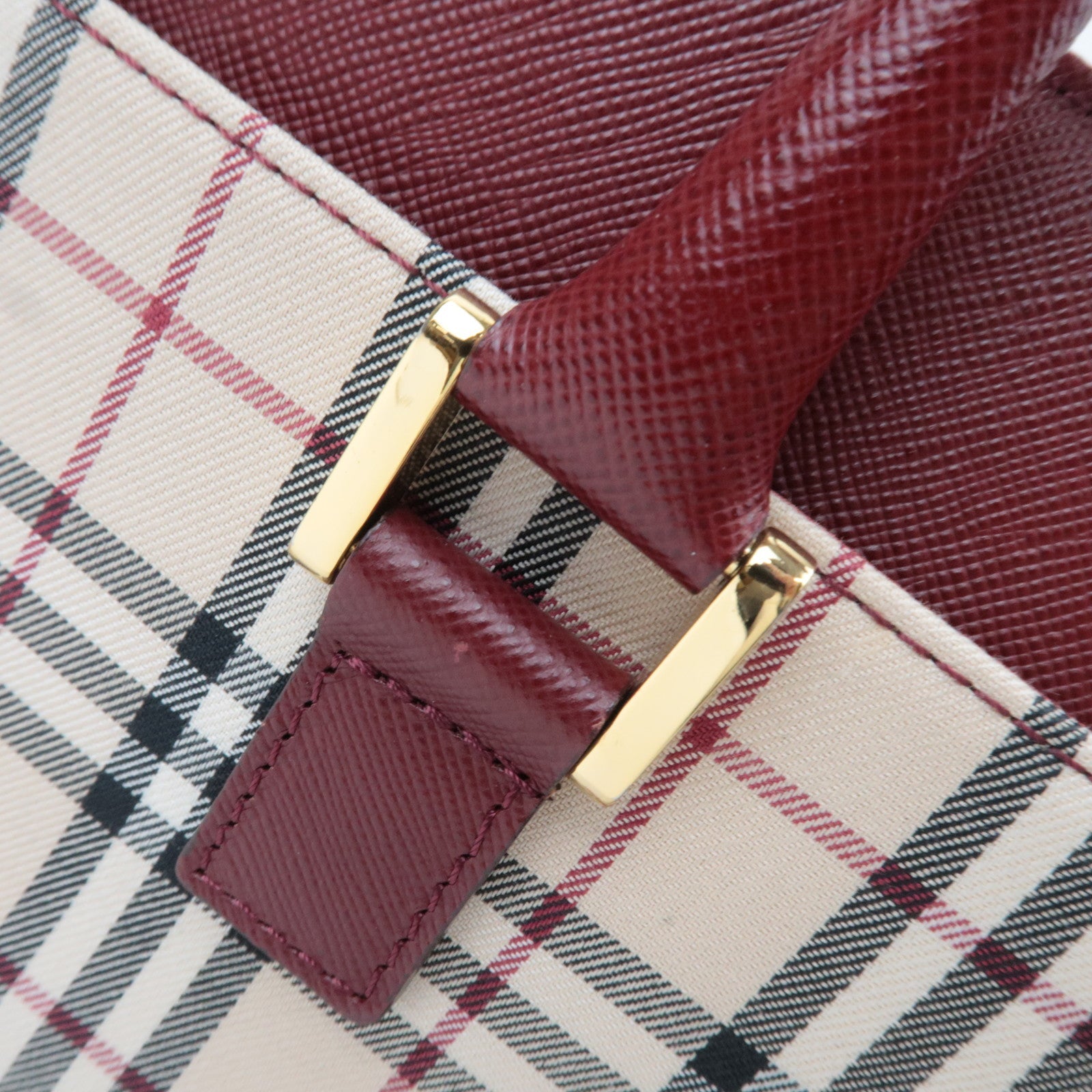 BURBERRY Nova Plaid East West Handbag Beige Bordeaux