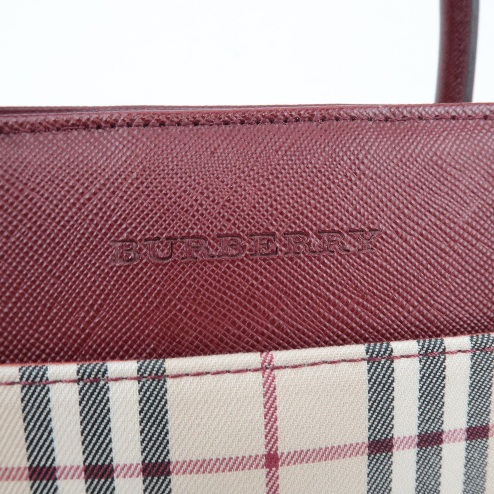 BURBERRY Nova Plaid East West Handbag Beige Bordeaux