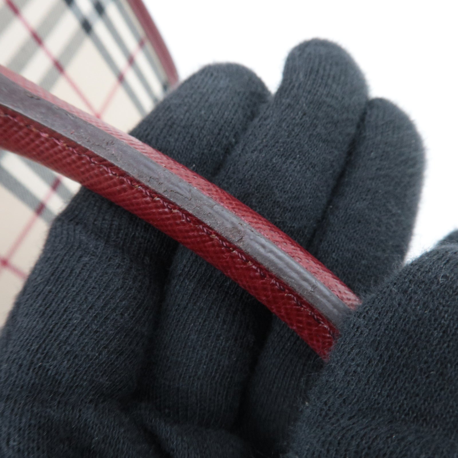 BURBERRY Nova Plaid East West Handbag Beige Bordeaux