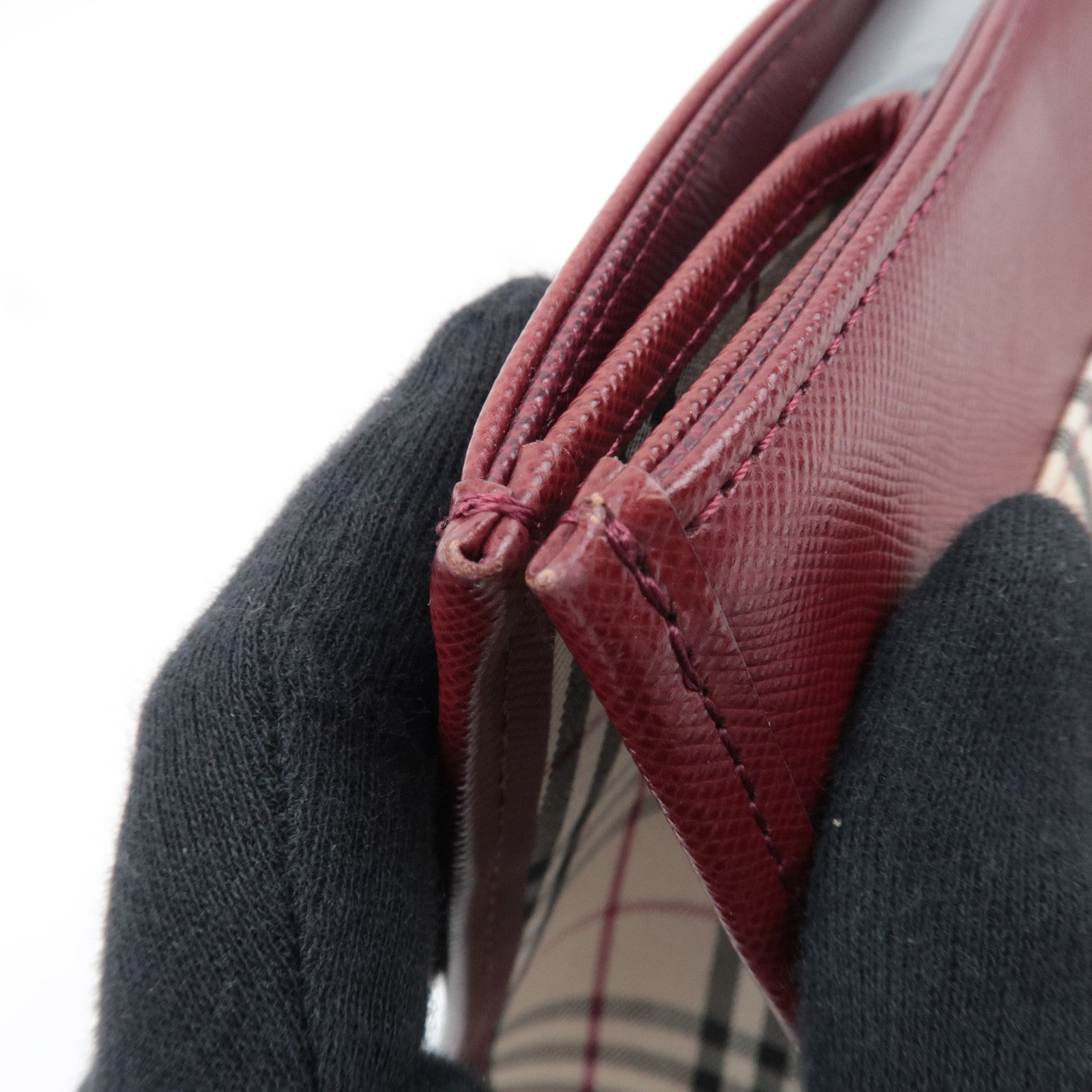 BURBERRY Nova Plaid East West Handbag Beige Bordeaux