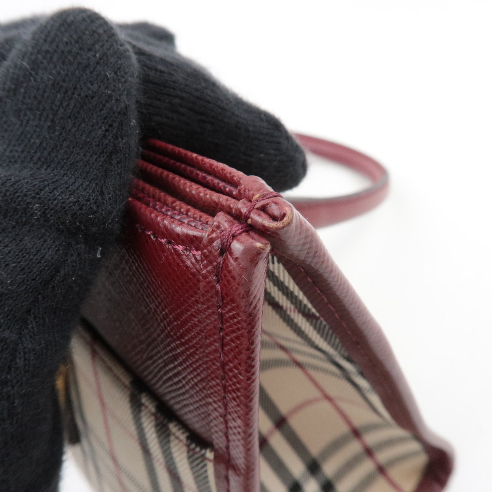 BURBERRY Nova Plaid East West Handbag Beige Bordeaux