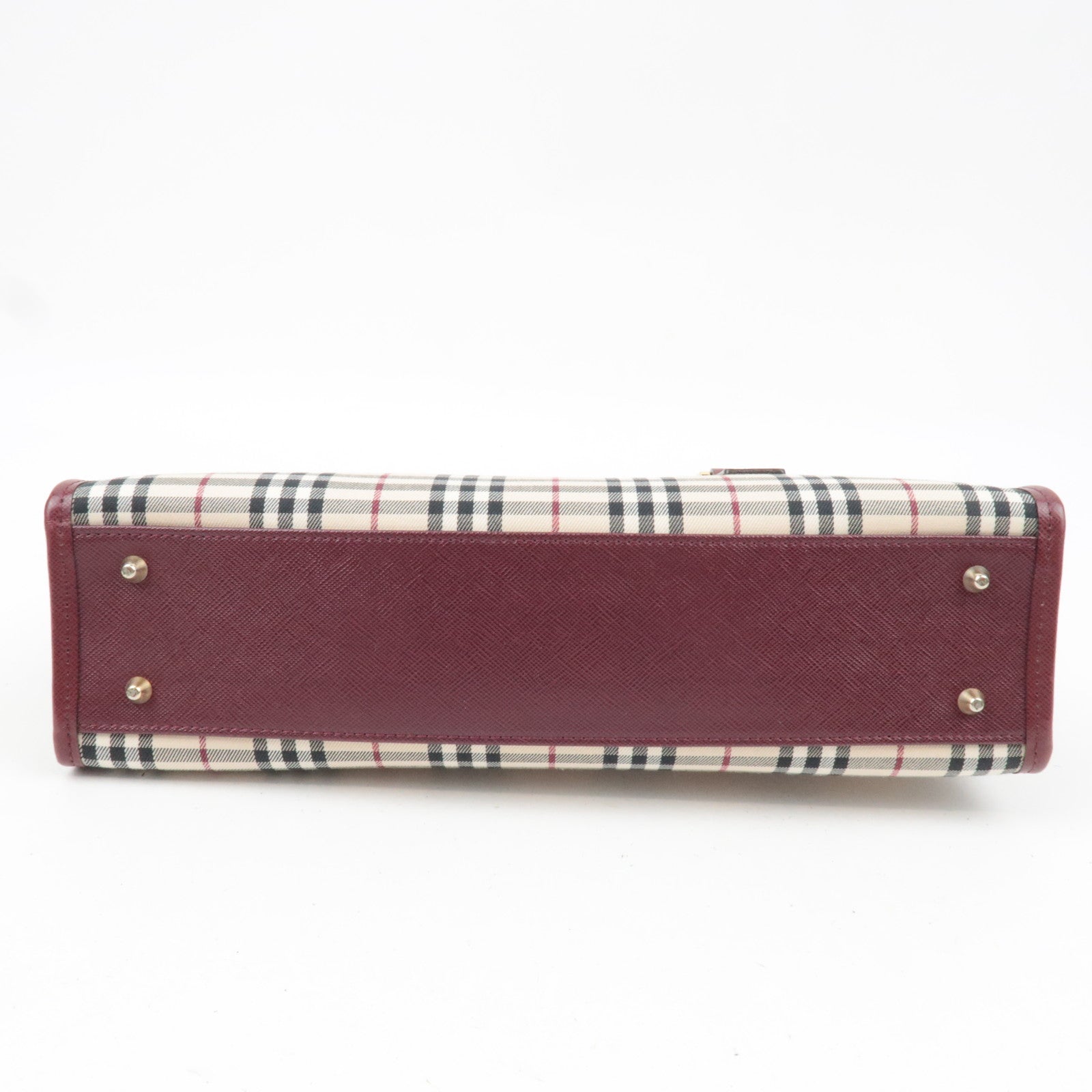 BURBERRY Nova Plaid East West Handbag Beige Bordeaux