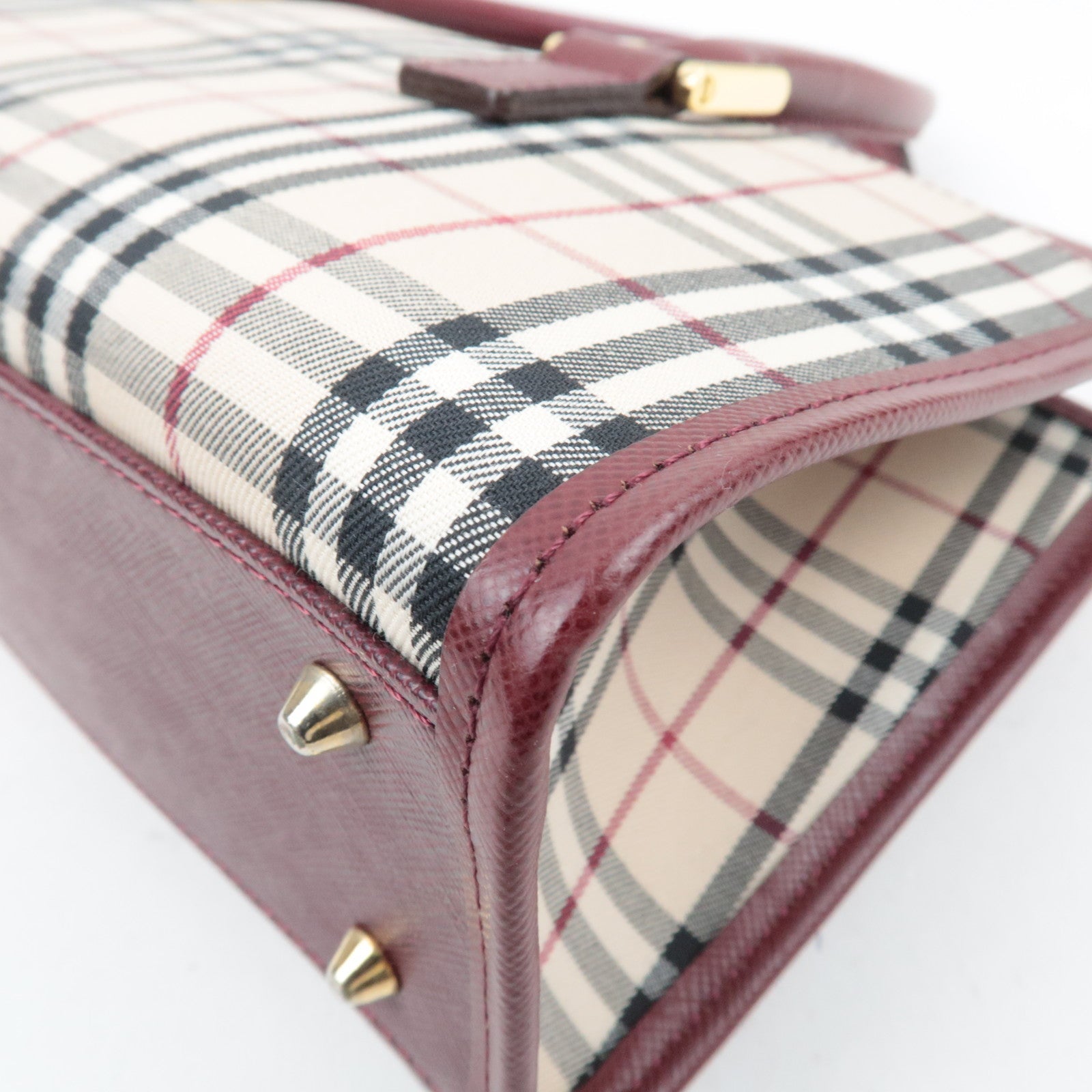 BURBERRY Nova Plaid East West Handbag Beige Bordeaux