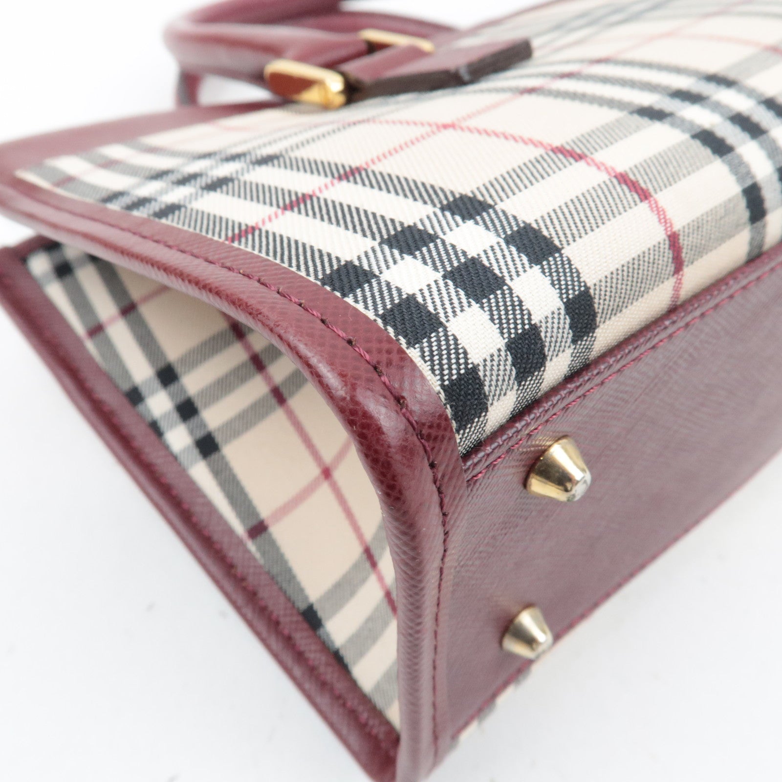 BURBERRY Nova Plaid East West Handbag Beige Bordeaux