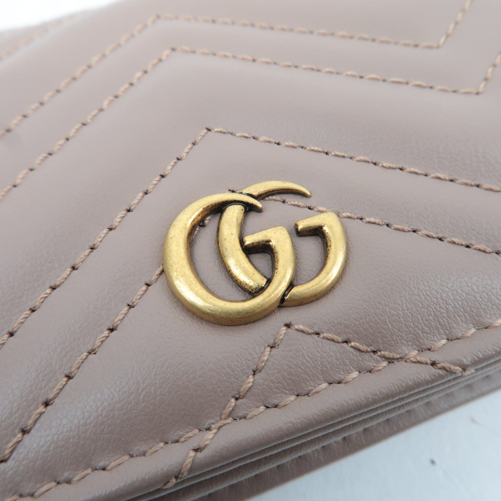 GUCCI GG Marmont Leather Wallet Greige 466492