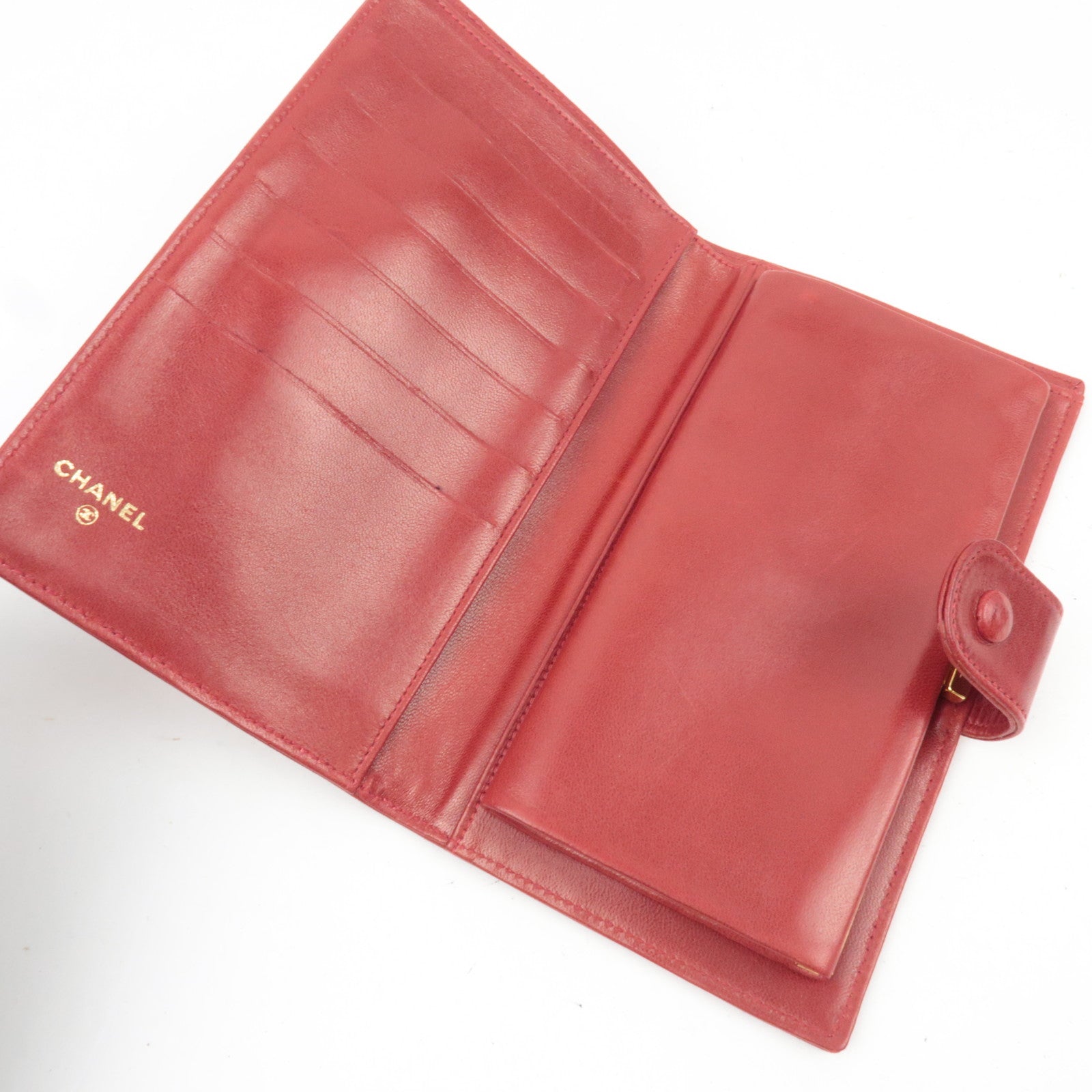 CHANEL Coco Mark Bifold Long Wallet Lambskin Red 3073532