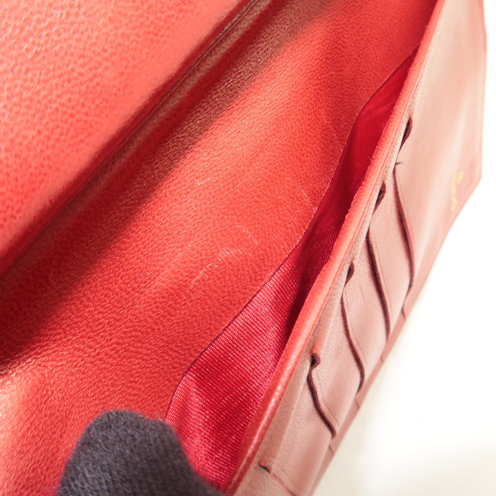 CHANEL Coco Mark Bifold Long Wallet Lambskin Red 3073532