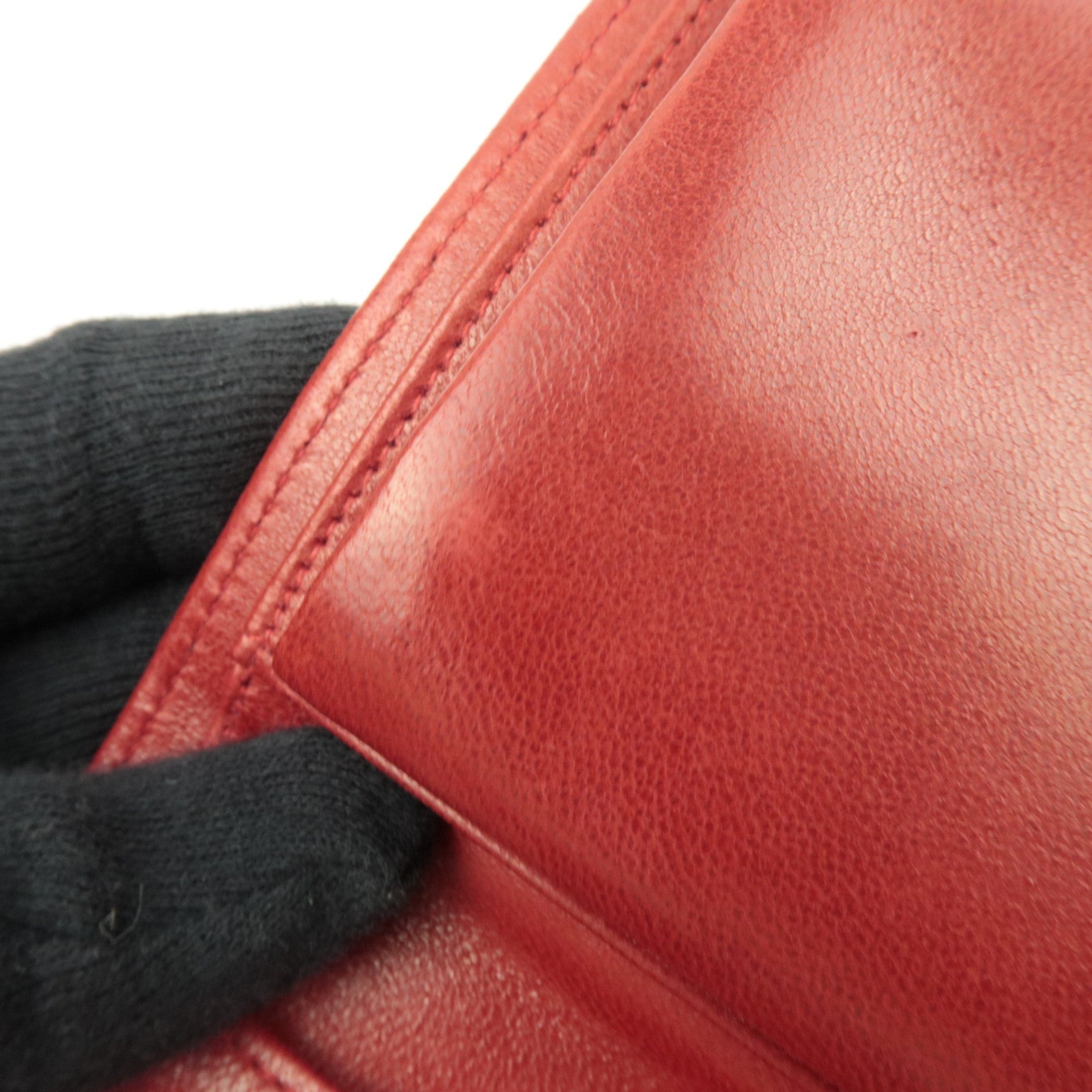 CHANEL Coco Mark Bifold Long Wallet Lambskin Red 3073532