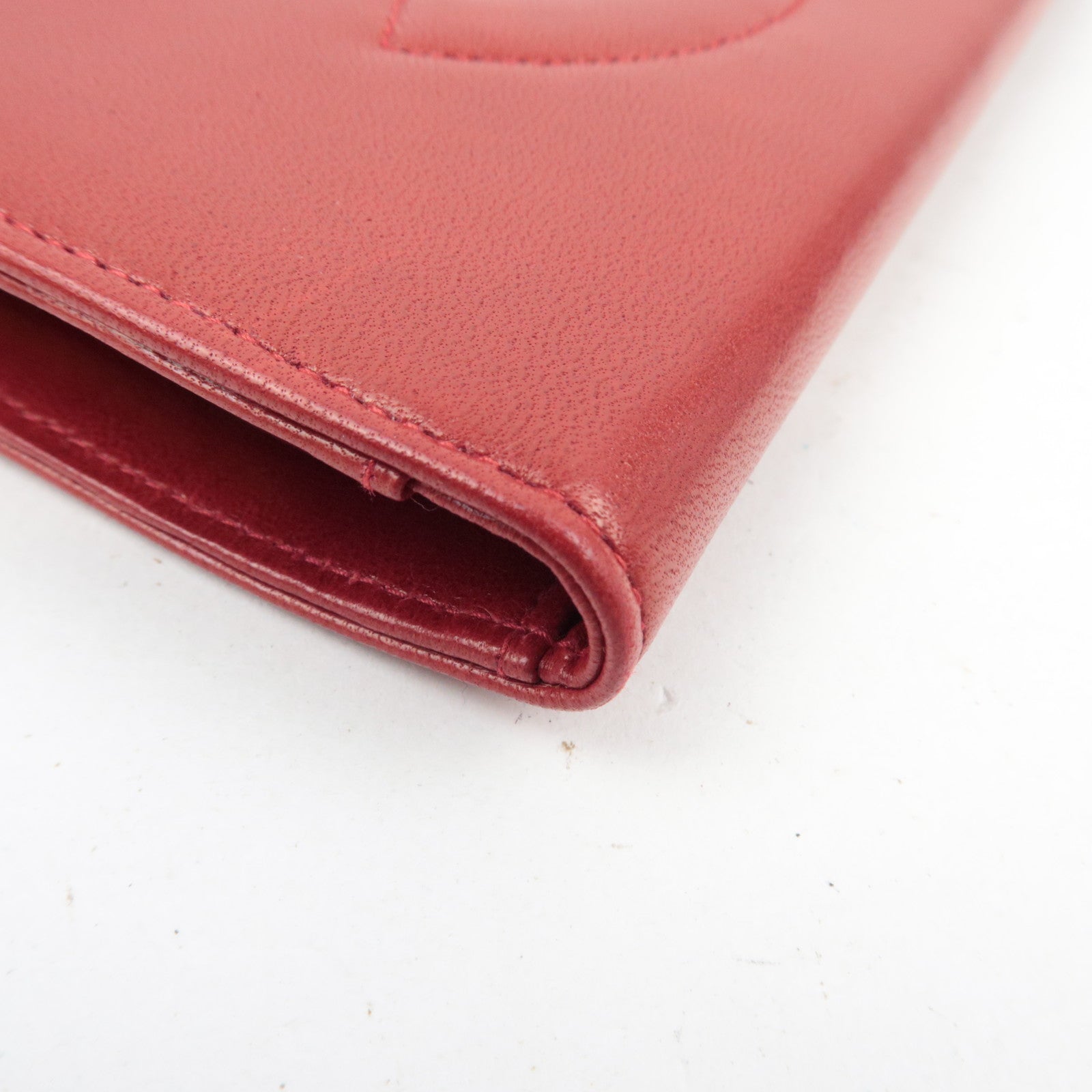 CHANEL Coco Mark Bifold Long Wallet Lambskin Red 3073532