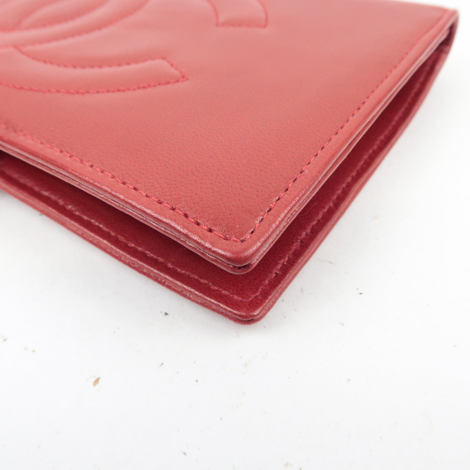 CHANEL Coco Mark Bifold Long Wallet Lambskin Red 3073532