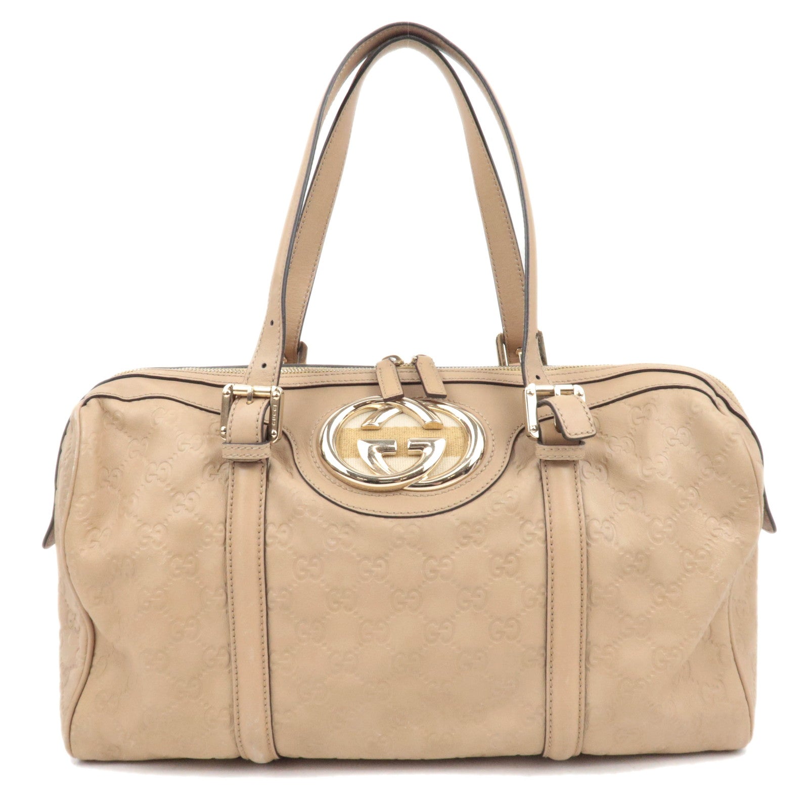 GUCCI Guccissima Leather Interlocking G Shoulder Bag Beige 17001086323