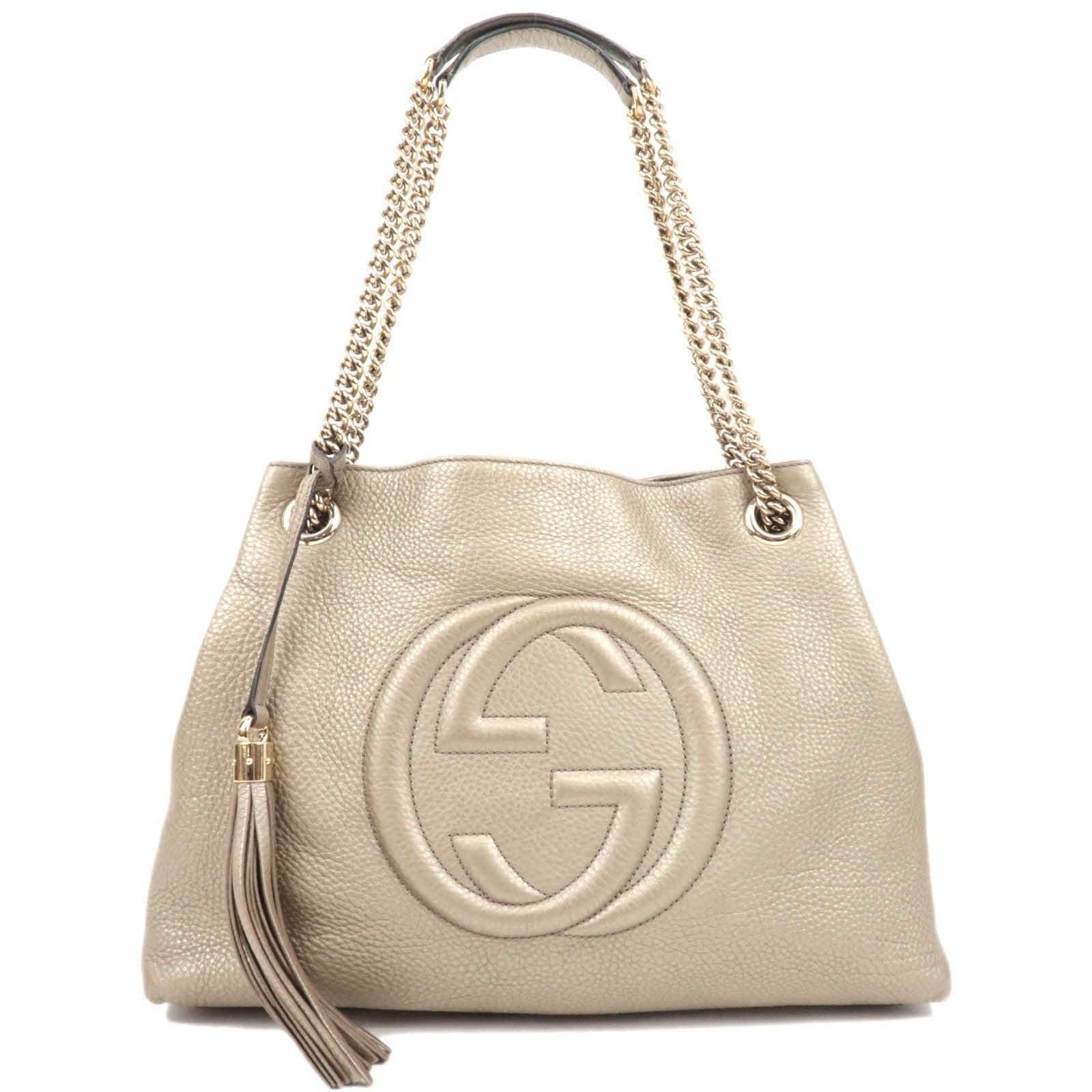 GUCCI Soho Interlocking G Chain Leather Shoulder Bag Gold 30898286326