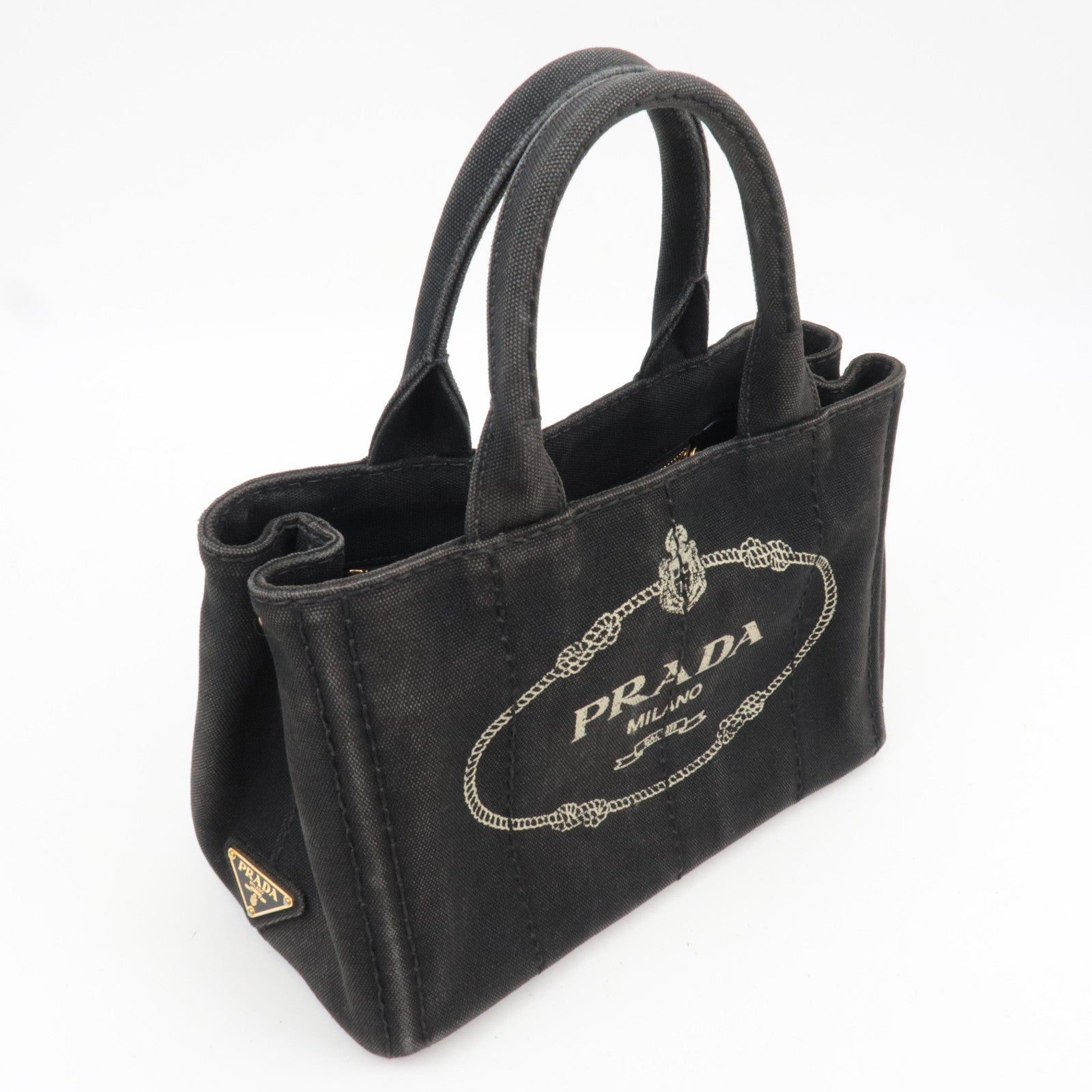PRADA Canapa Mini Canvas 2Way Tote Bag Black 1BG439
