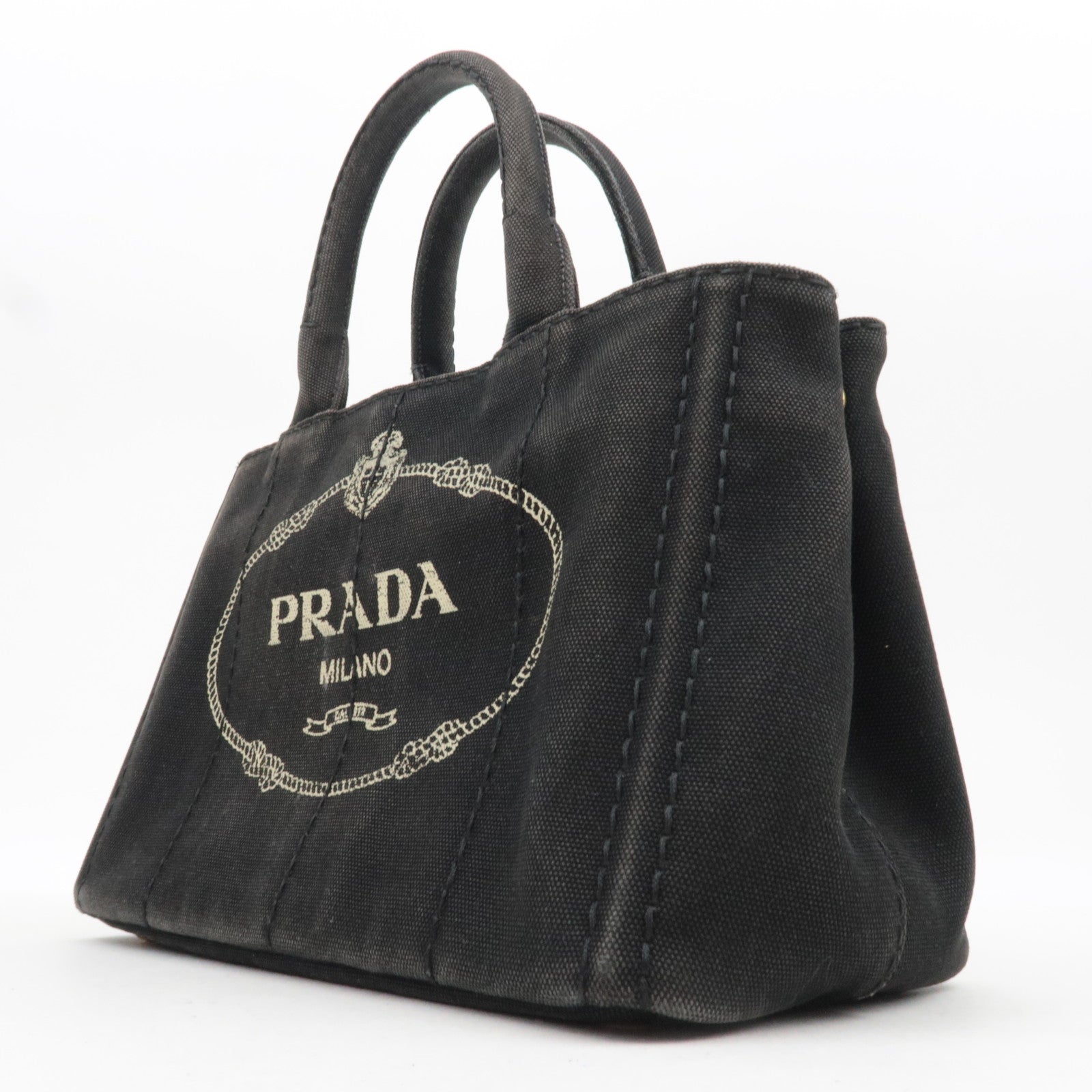 PRADA Canapa Mini Canvas 2Way Tote Bag Black 1BG439