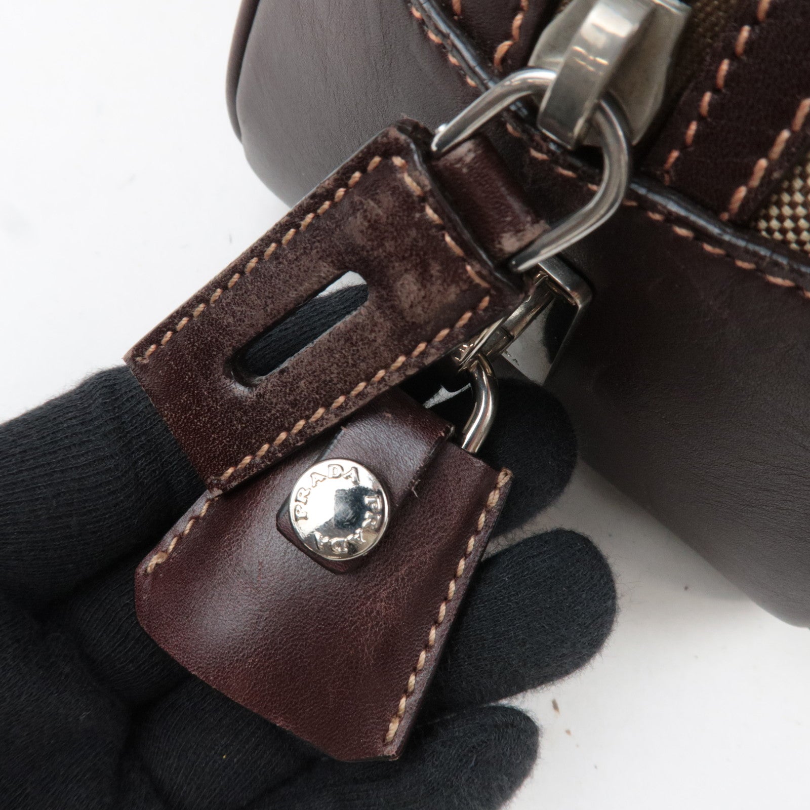 PRADA Logo Jacquard Leather Shoulder Bag Beige