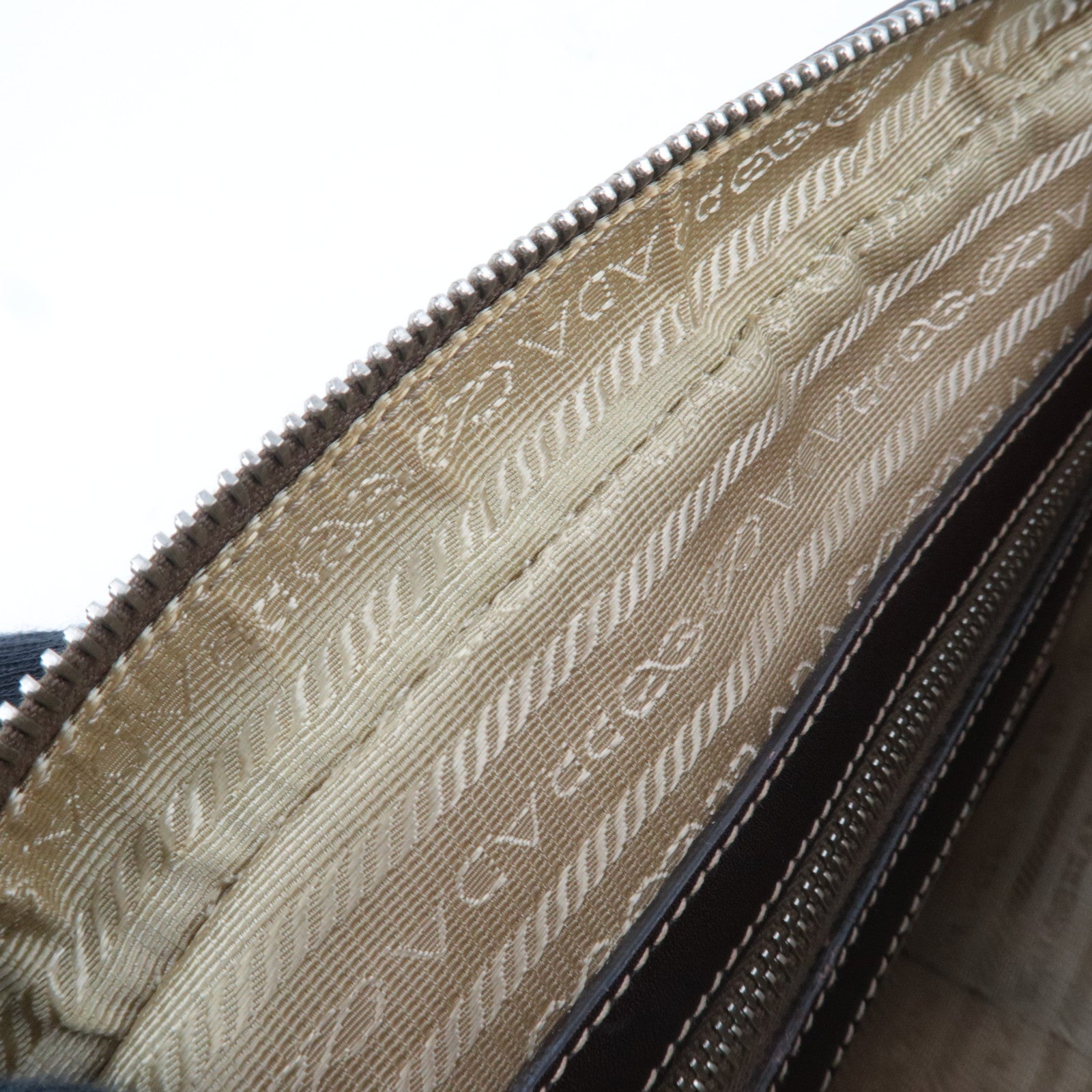 PRADA Logo Jacquard Leather Shoulder Bag Beige