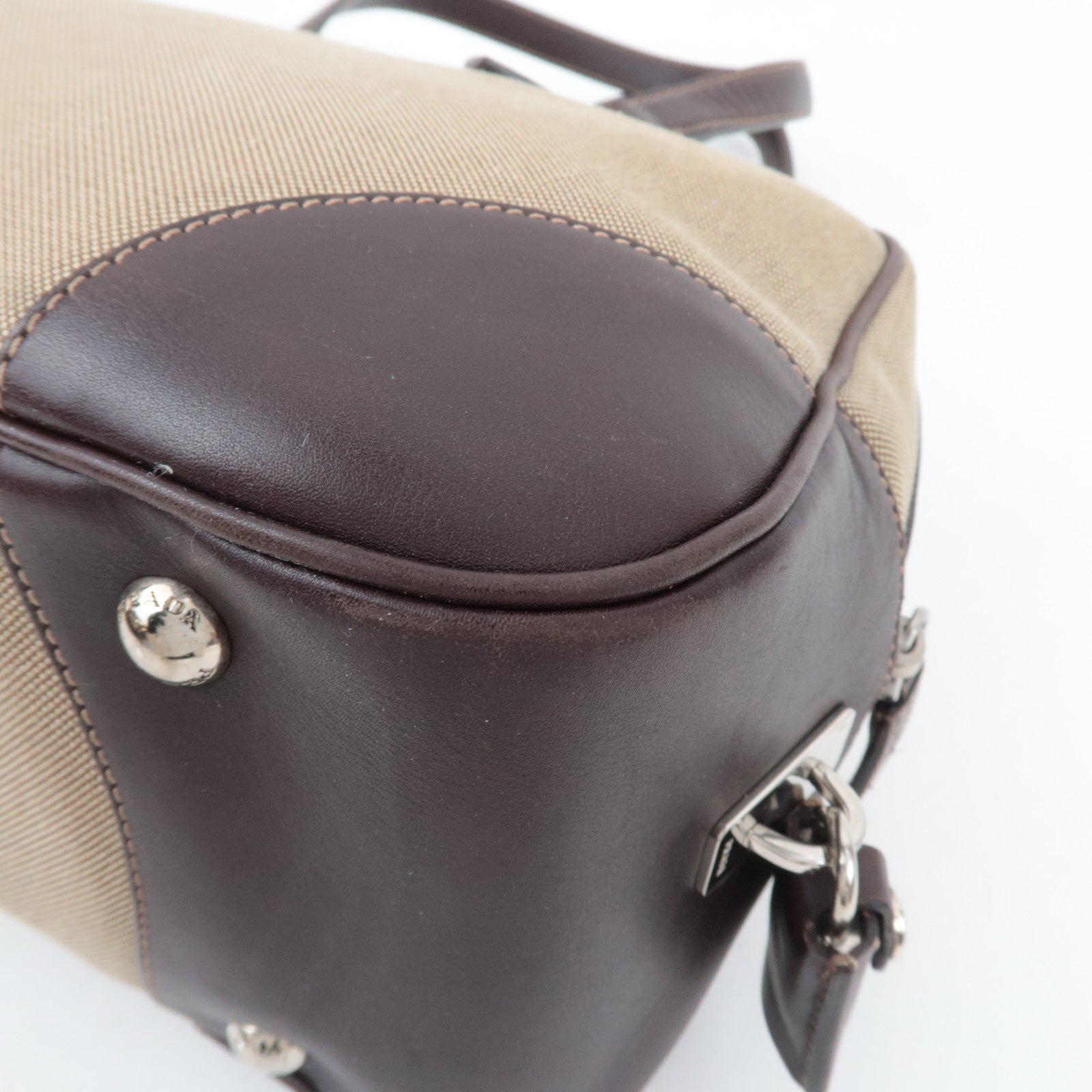 PRADA Logo Jacquard Leather Shoulder Bag Beige