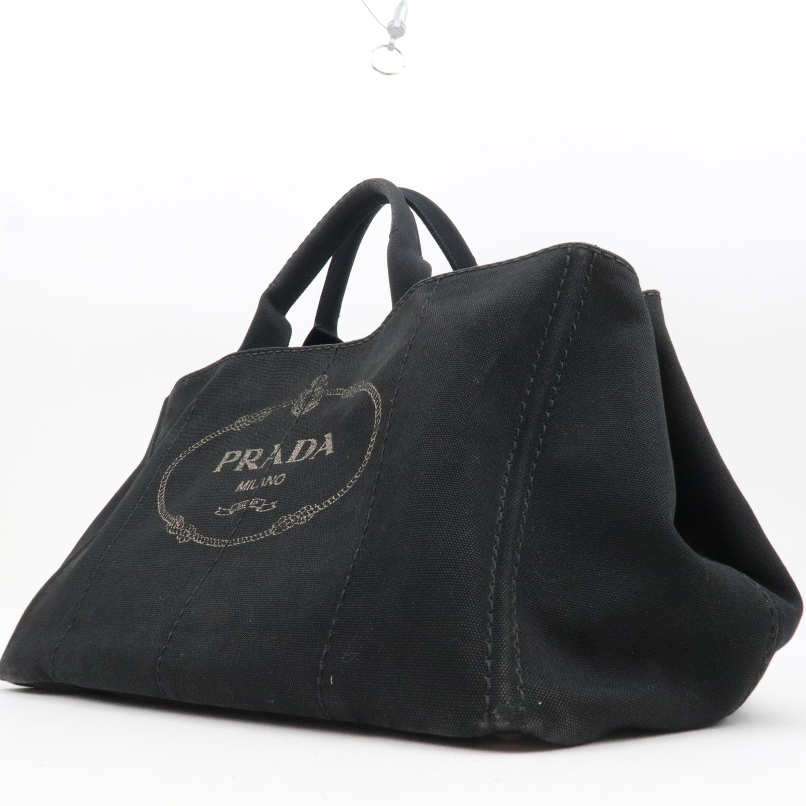 PRADA Canapa Large Canvas 2Way Tote Bag Black