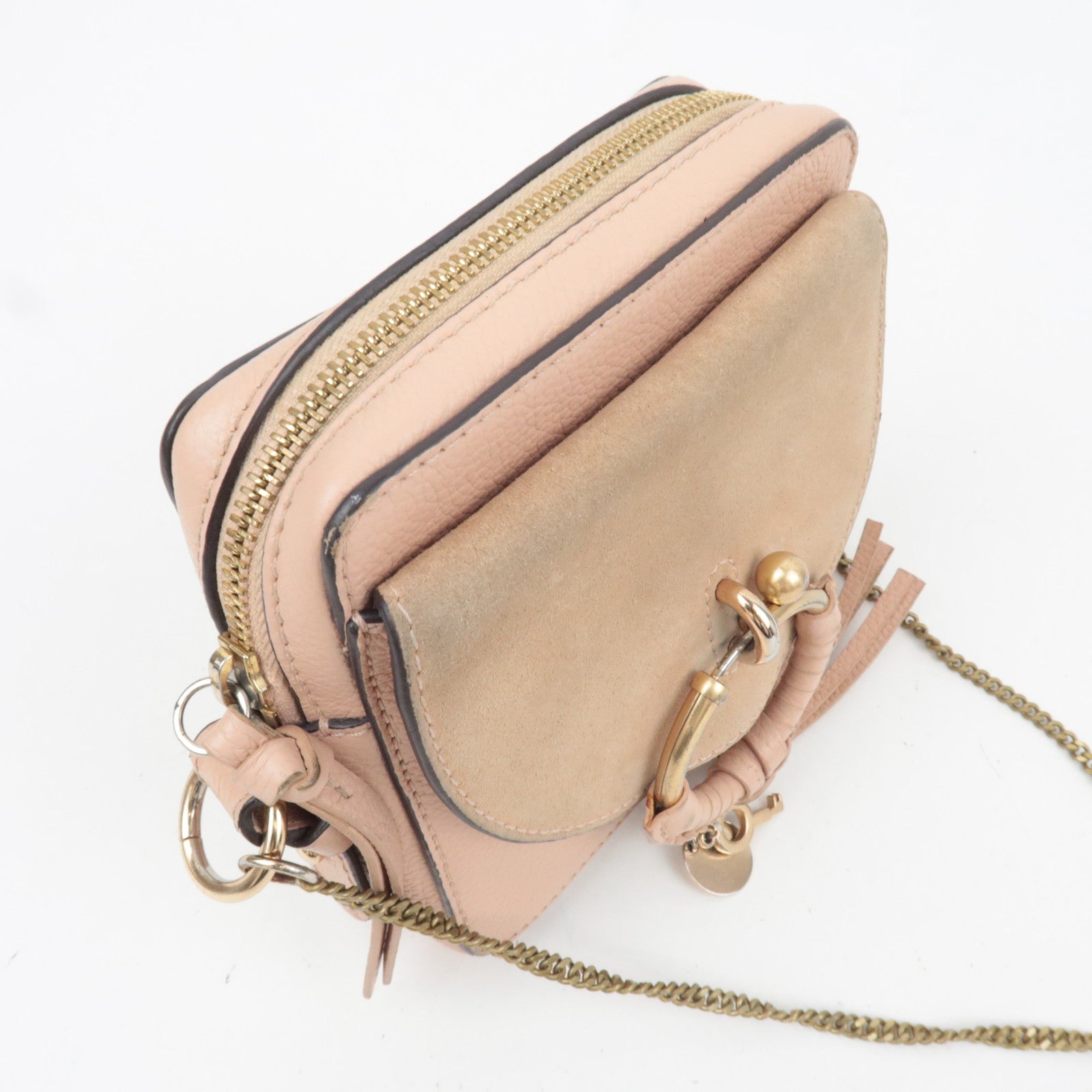Chloe SEE BY CHLOE Suede Leather Chain Shoulder Bag Pink