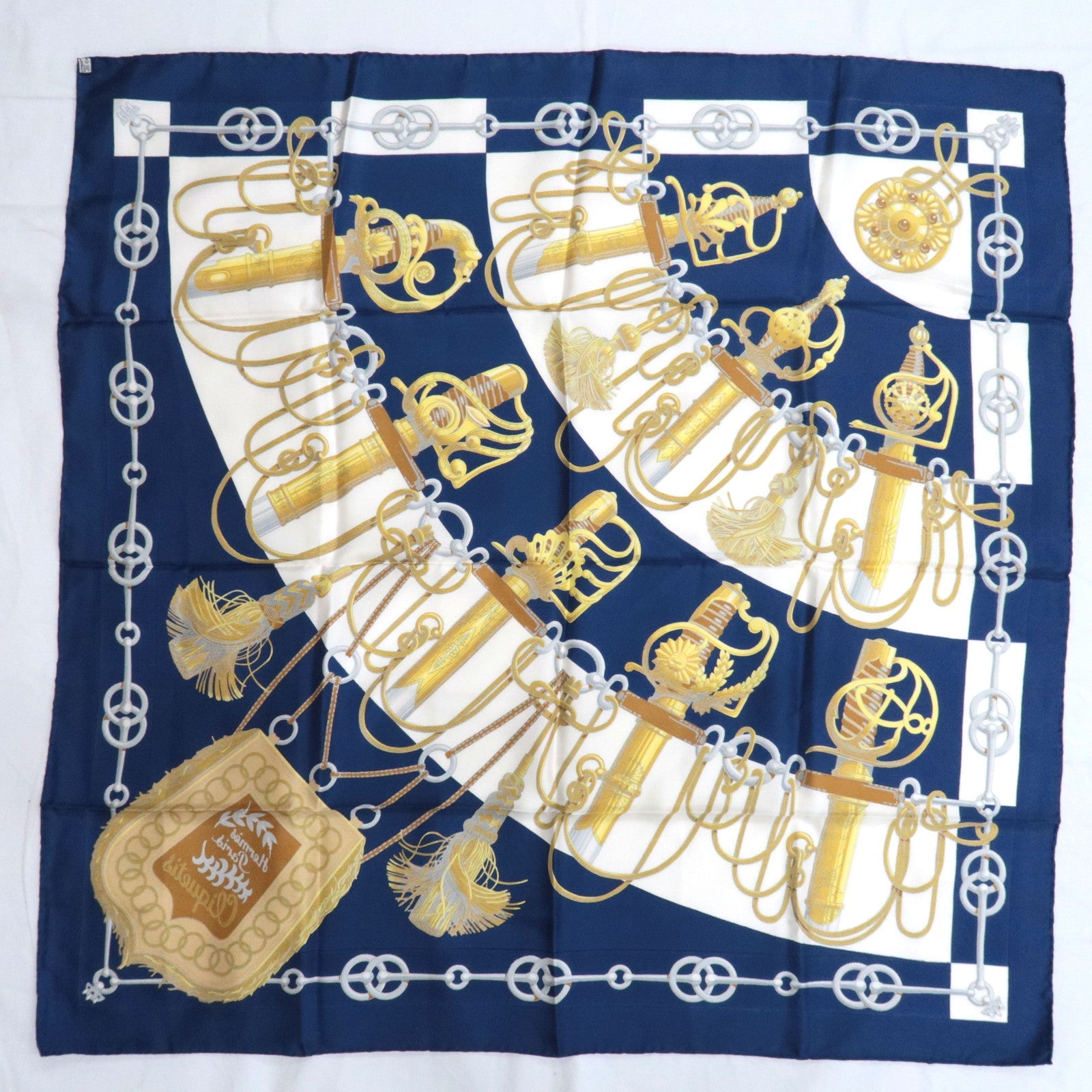 HERMES Carre 90 Scarf Cliquetis100% Silk Blue