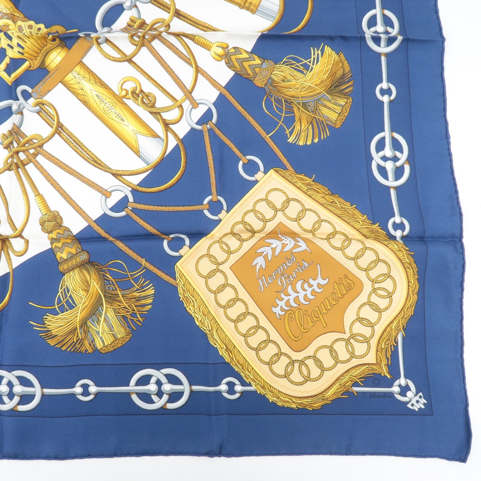HERMES Carre 90 Scarf Cliquetis100% Silk Blue
