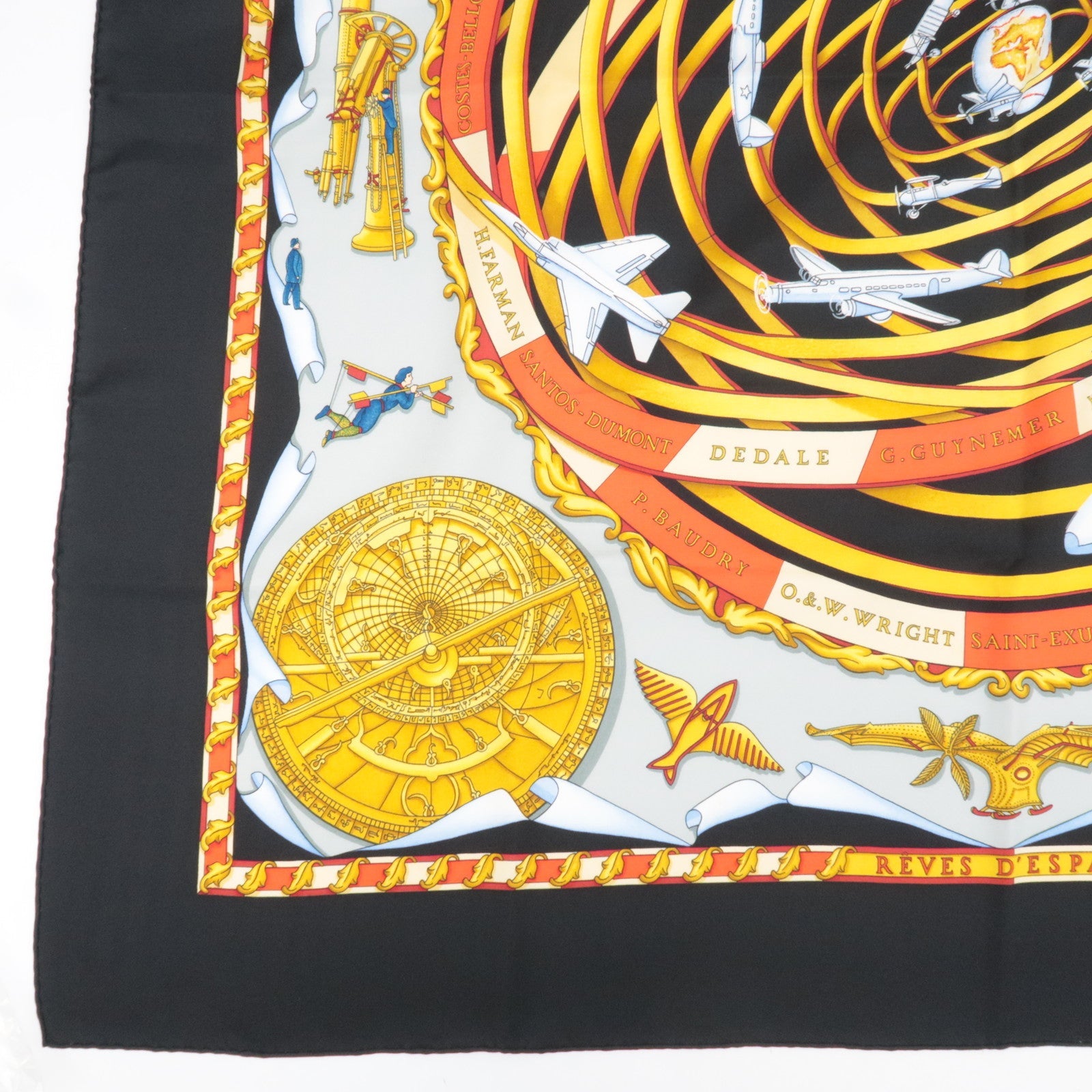 HERMES Carre 90 Scarf REVES D`ESPACE 100% Silk Black