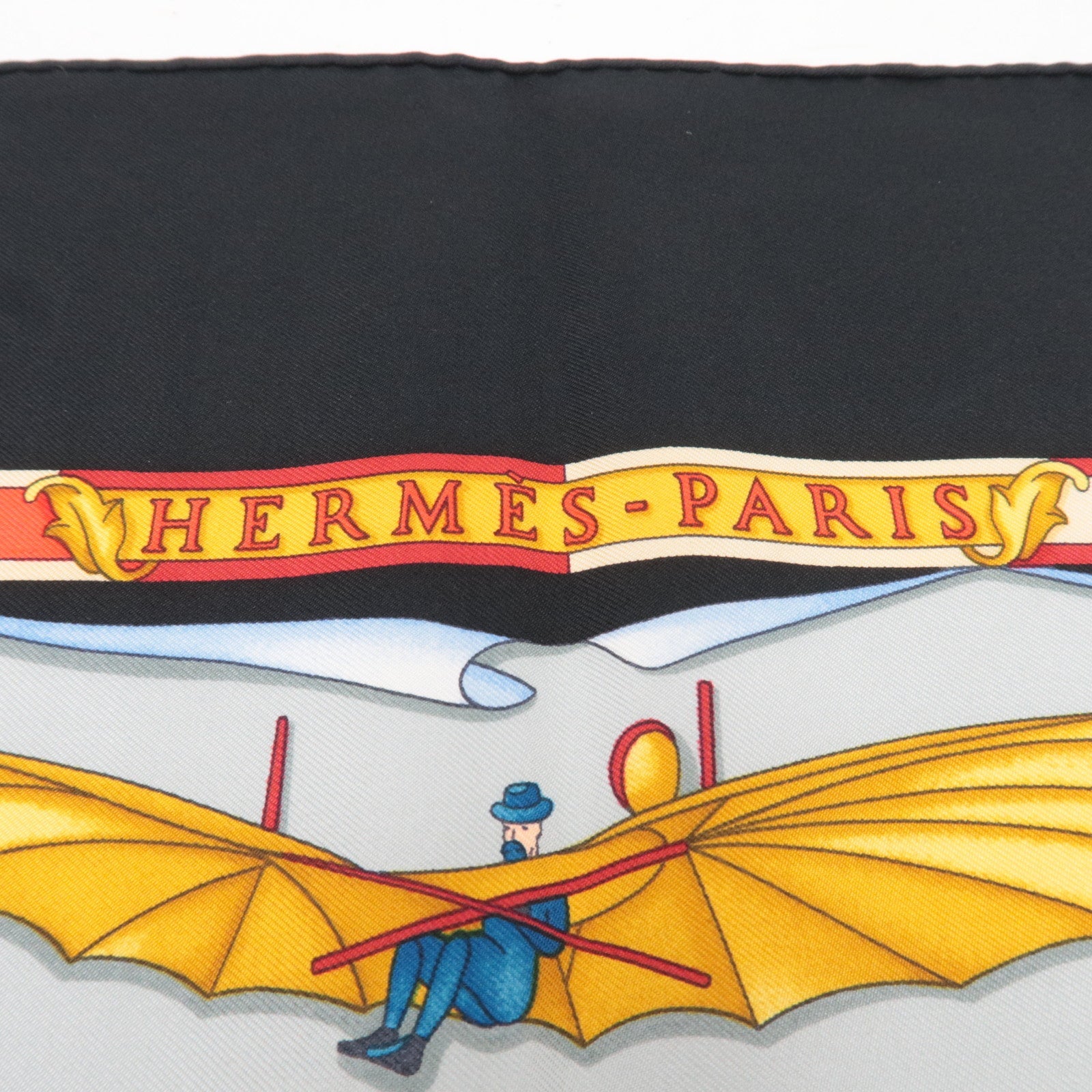 HERMES Carre 90 Scarf REVES D`ESPACE 100% Silk Black