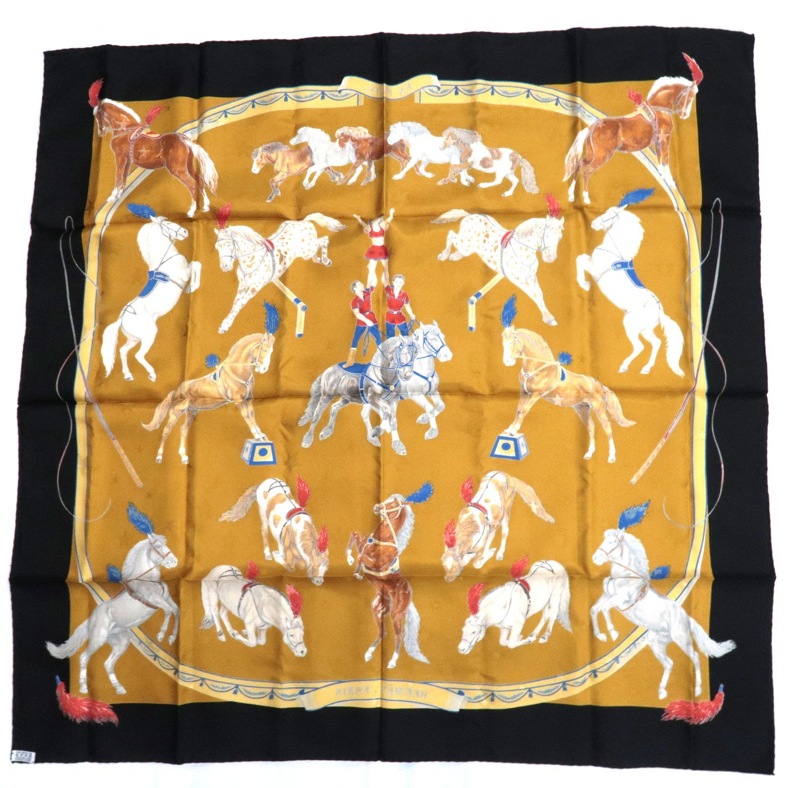 HERMES Carre 90 Scarf EN PISTE 100% Silk Gold