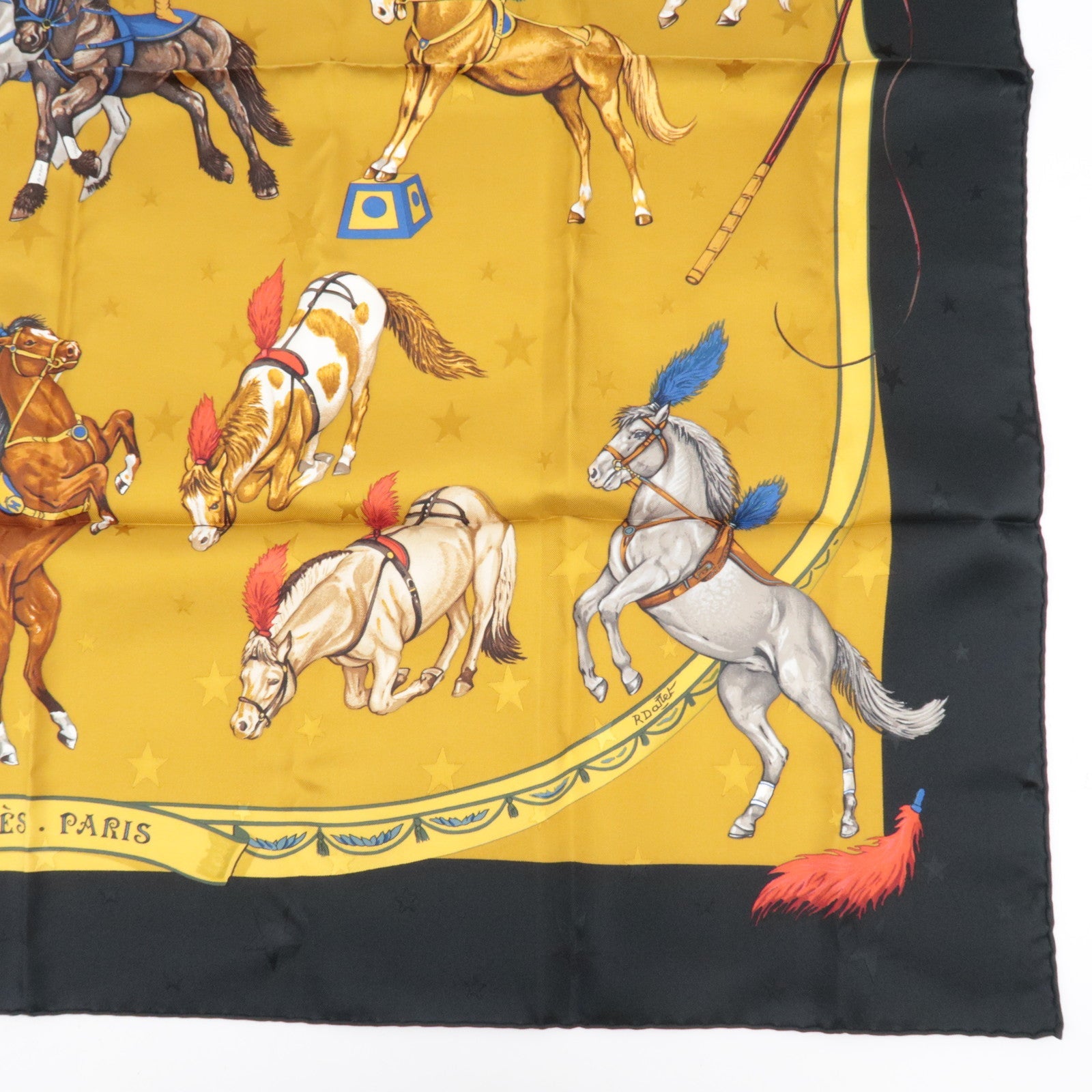 HERMES Carre 90 Scarf EN PISTE 100% Silk Gold