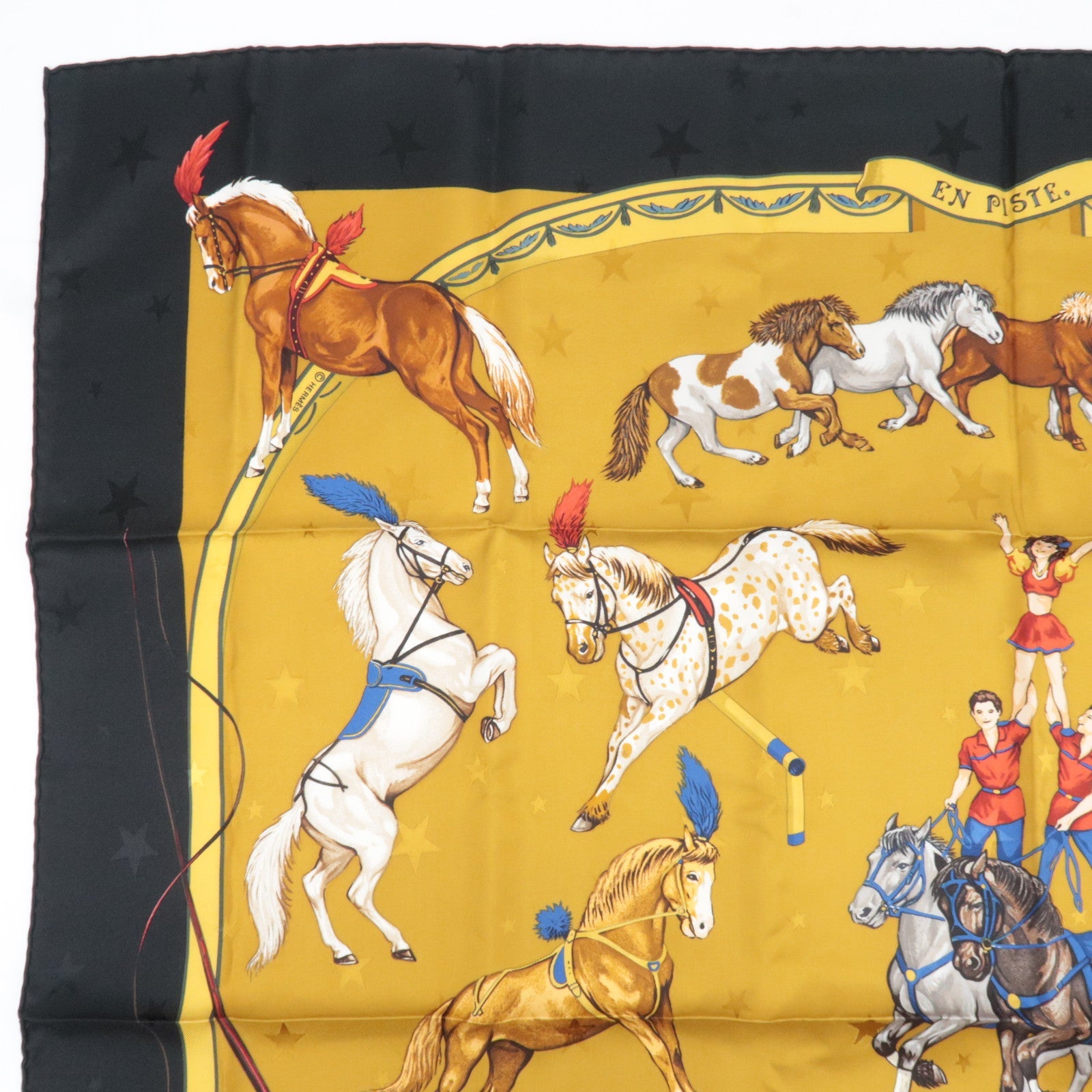 HERMES Carre 90 Scarf EN PISTE 100% Silk Gold