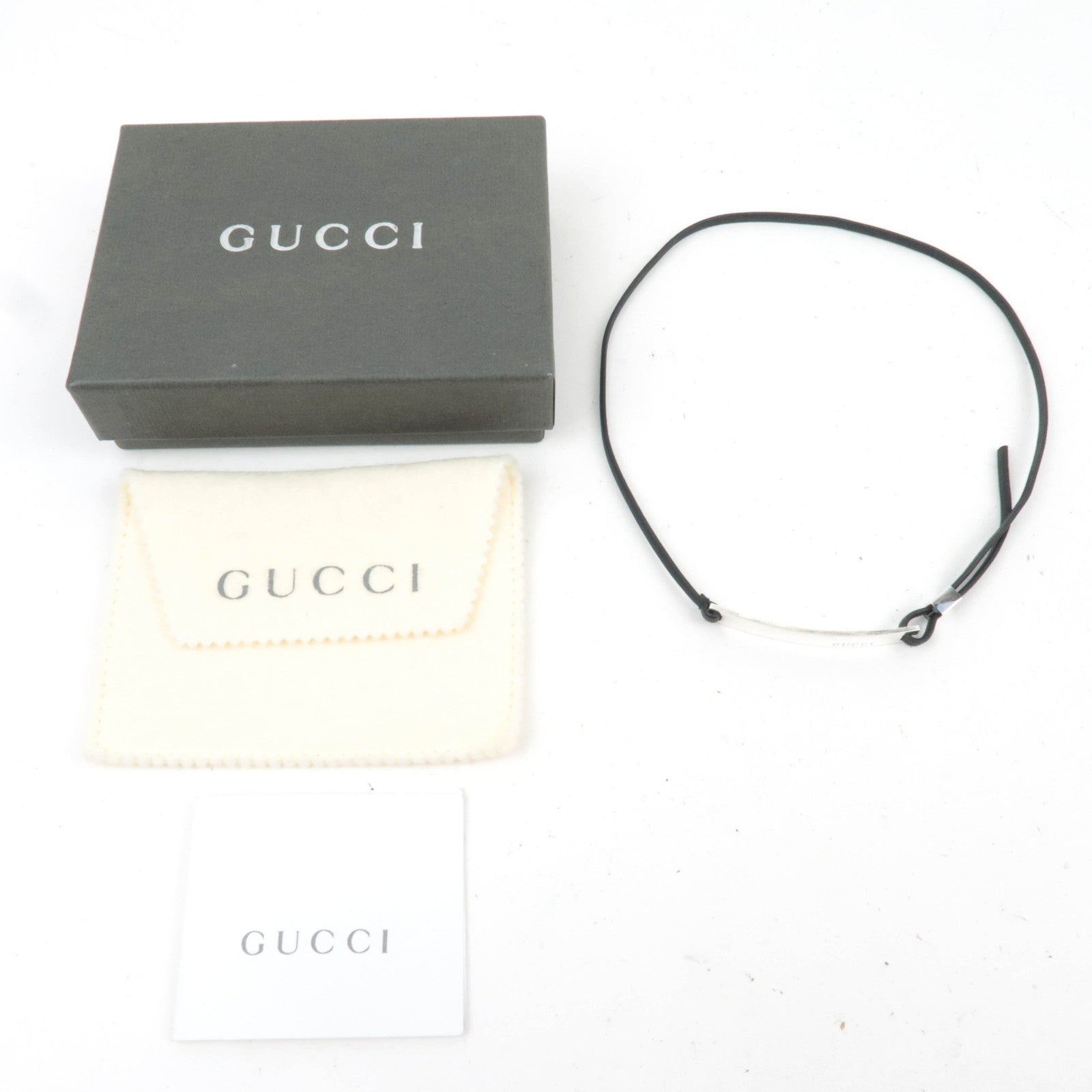 GUCCI Logo Silver Plate Choker Leather Necklace SV925 Black