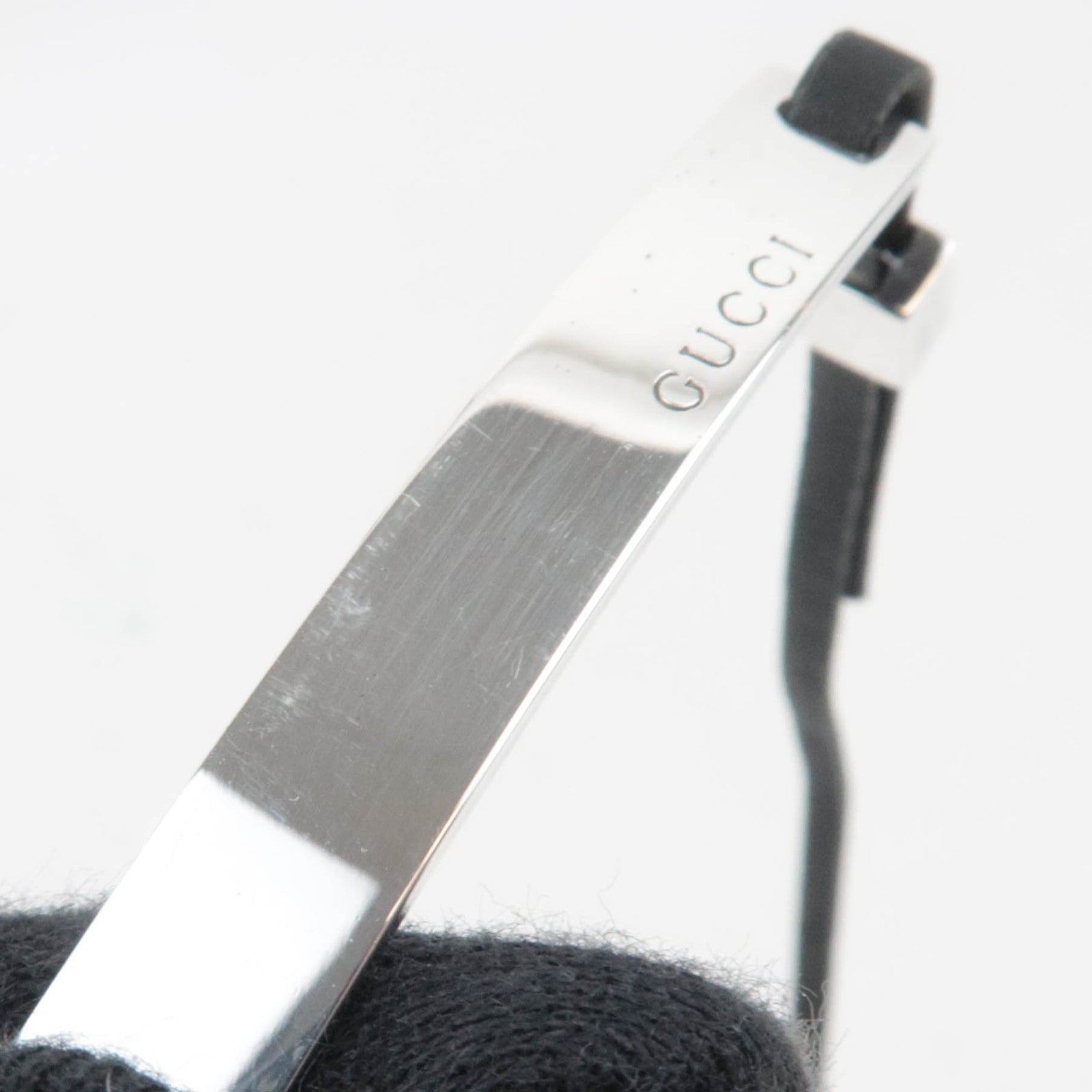 GUCCI Logo Silver Plate Choker Leather Necklace SV925 Black