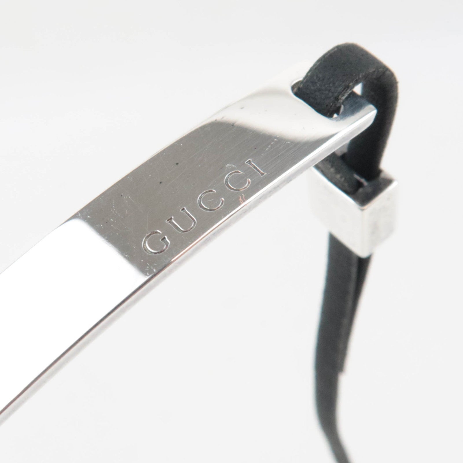 GUCCI Logo Silver Plate Choker Leather Necklace SV925 Black