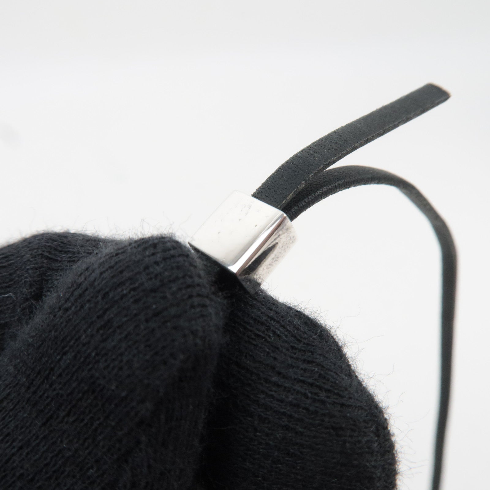 GUCCI Logo Silver Plate Choker Leather Necklace SV925 Black