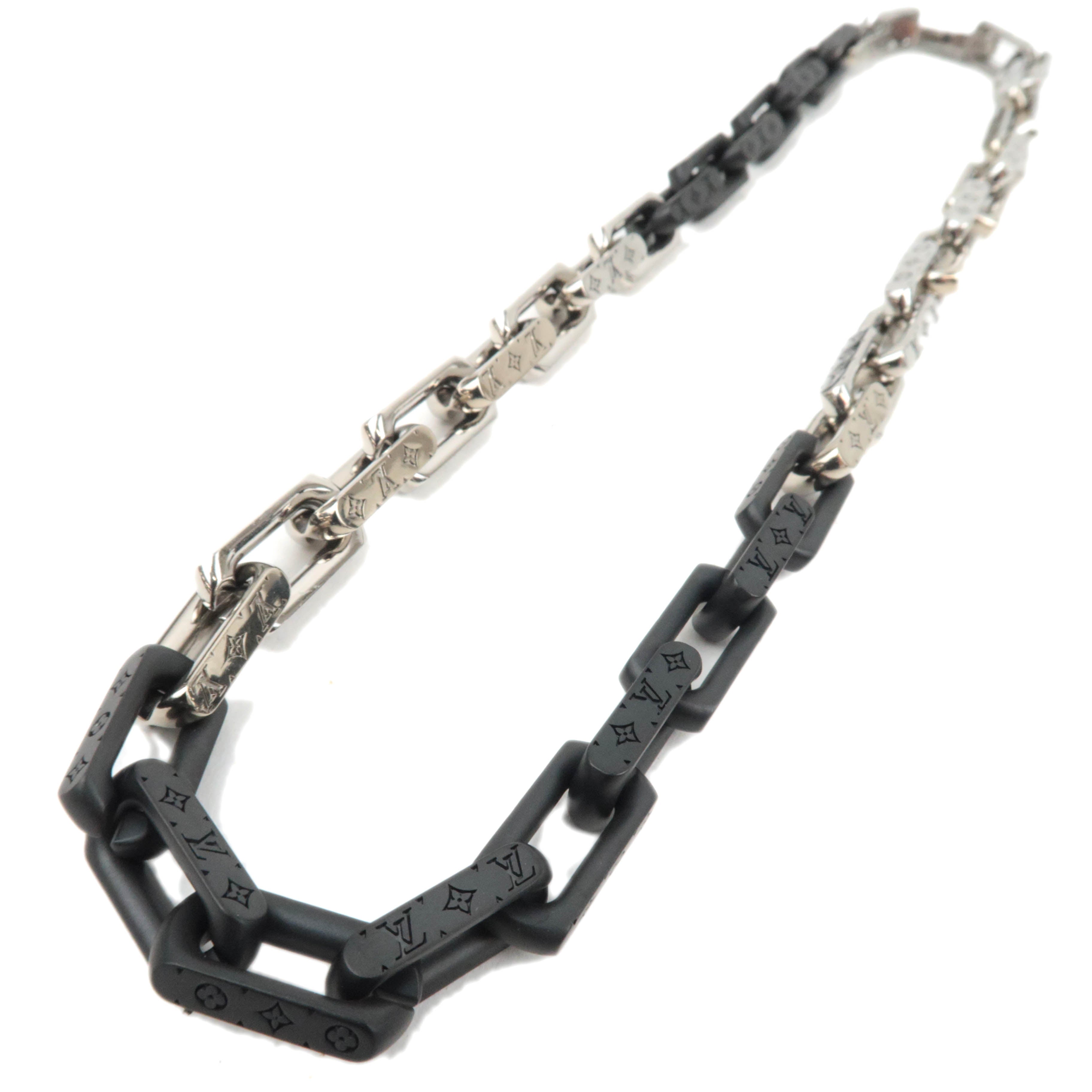 Louis Vuitton Collier Monogram Chain Necklace Silver Black M0067786380