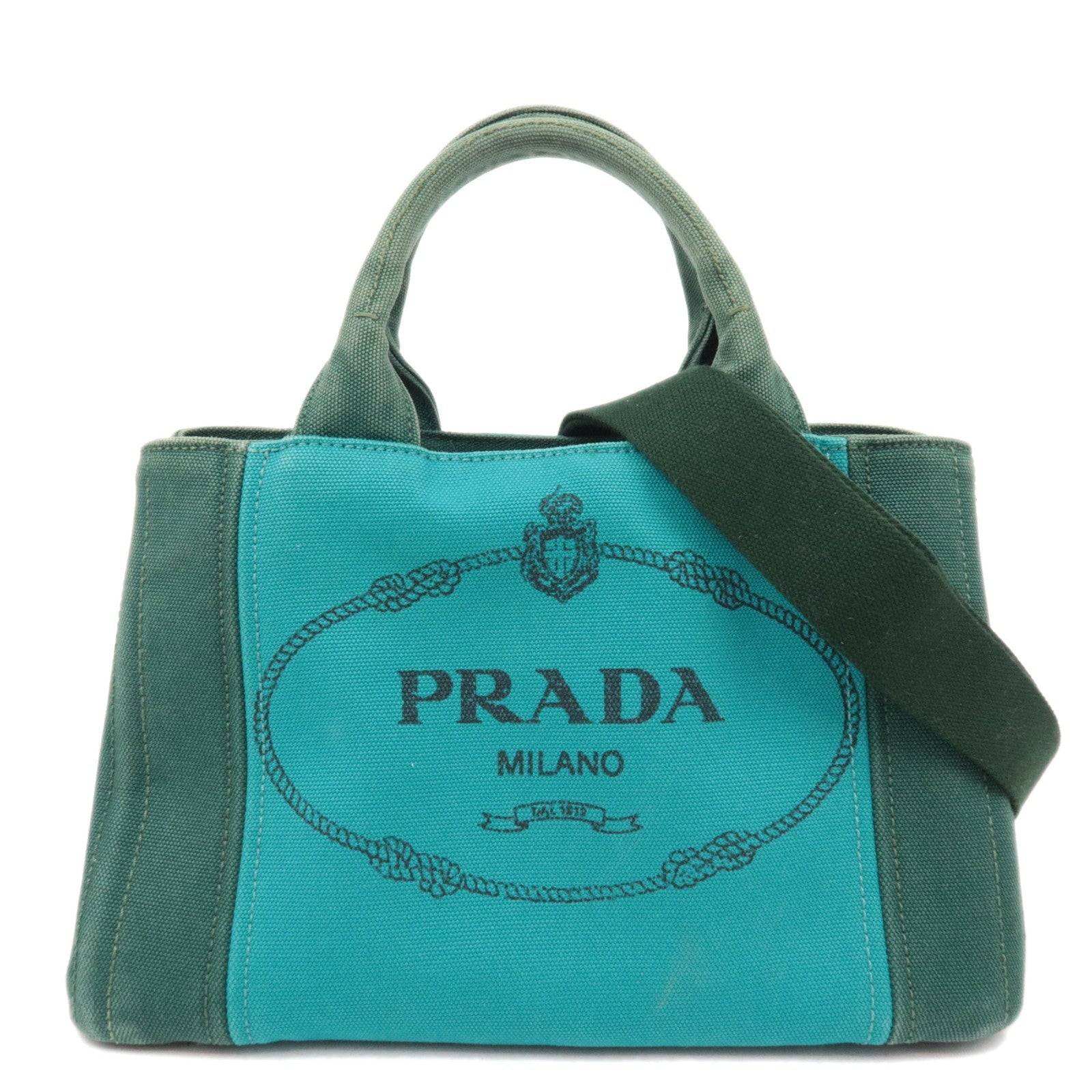 PRADA Canapa Mini 2Way Bag Canvas Green 1BG43986398