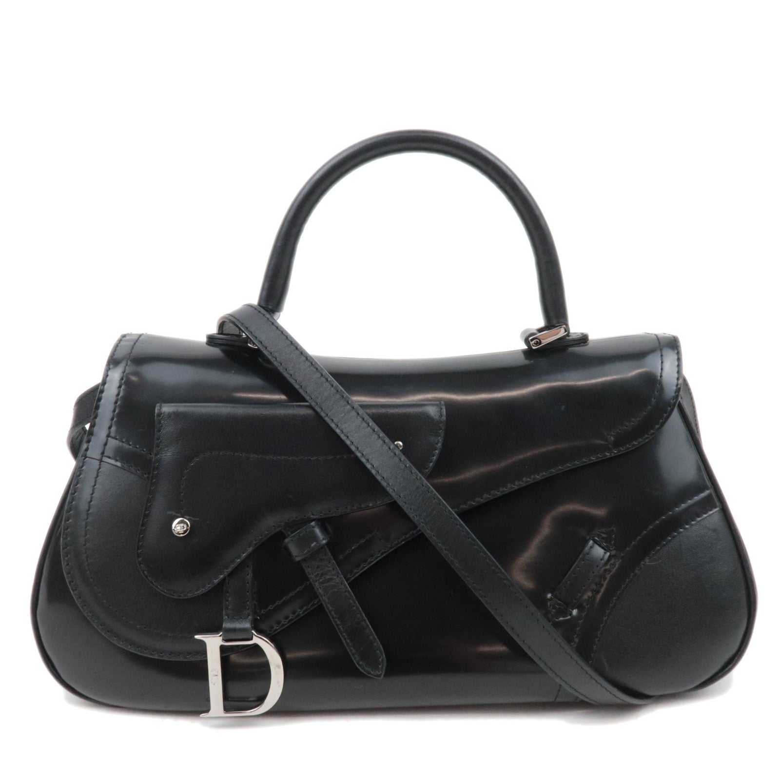 Christian Dior Saddle 2Way Bag Patent Leather Black86402