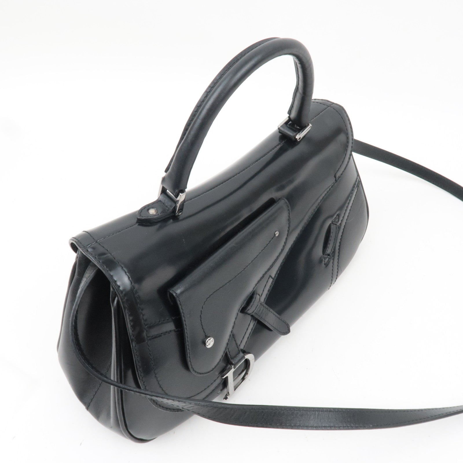 Christian Dior Saddle 2Way Bag Patent Leather Black