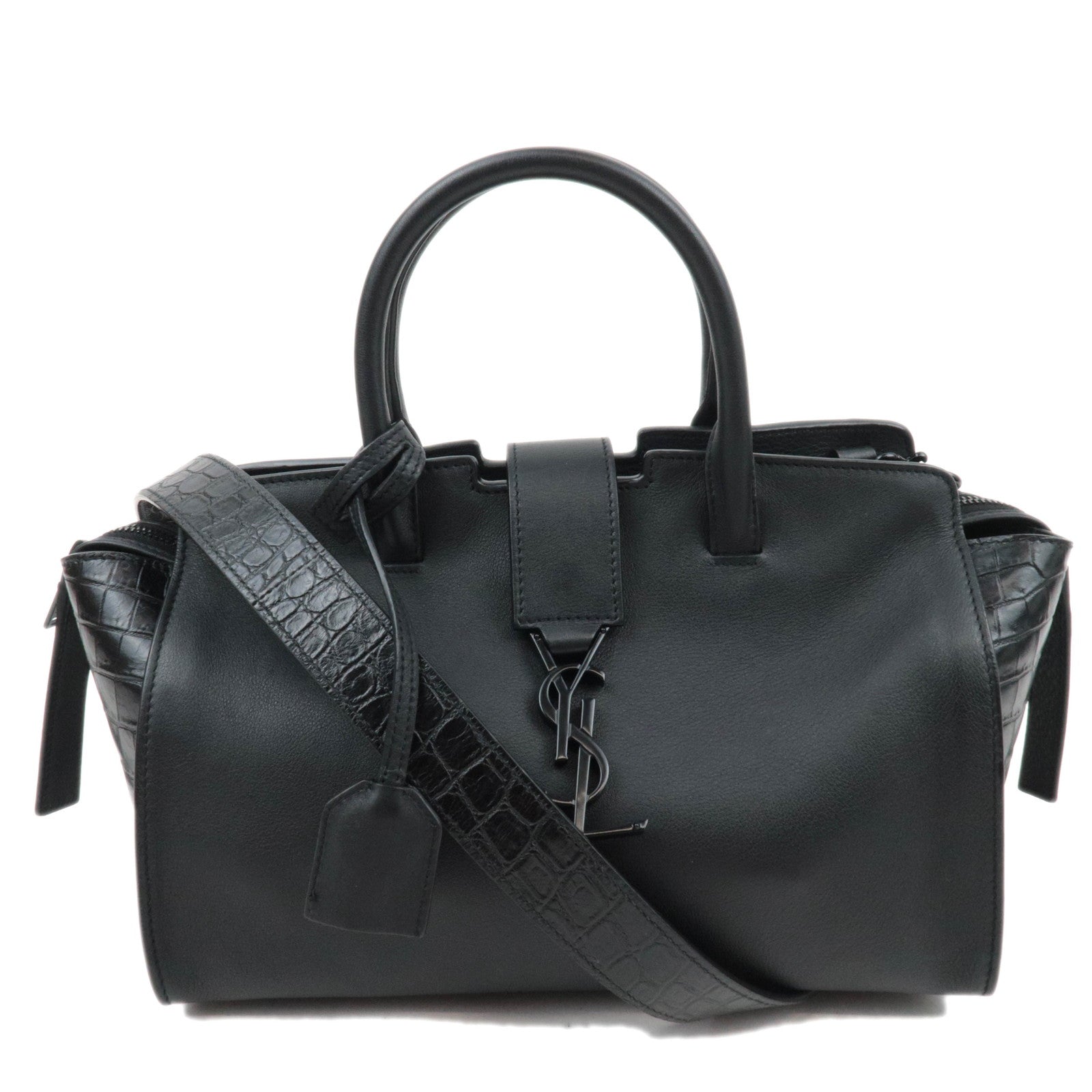 SAINT LAURENT Baby Downtown Cabas Leather 2 Way Bag Black 43683486405