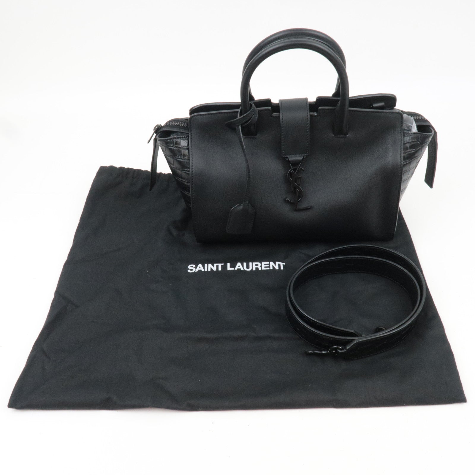 SAINT LAURENT Baby Downtown Cabas Leather 2 Way Bag Black 436834