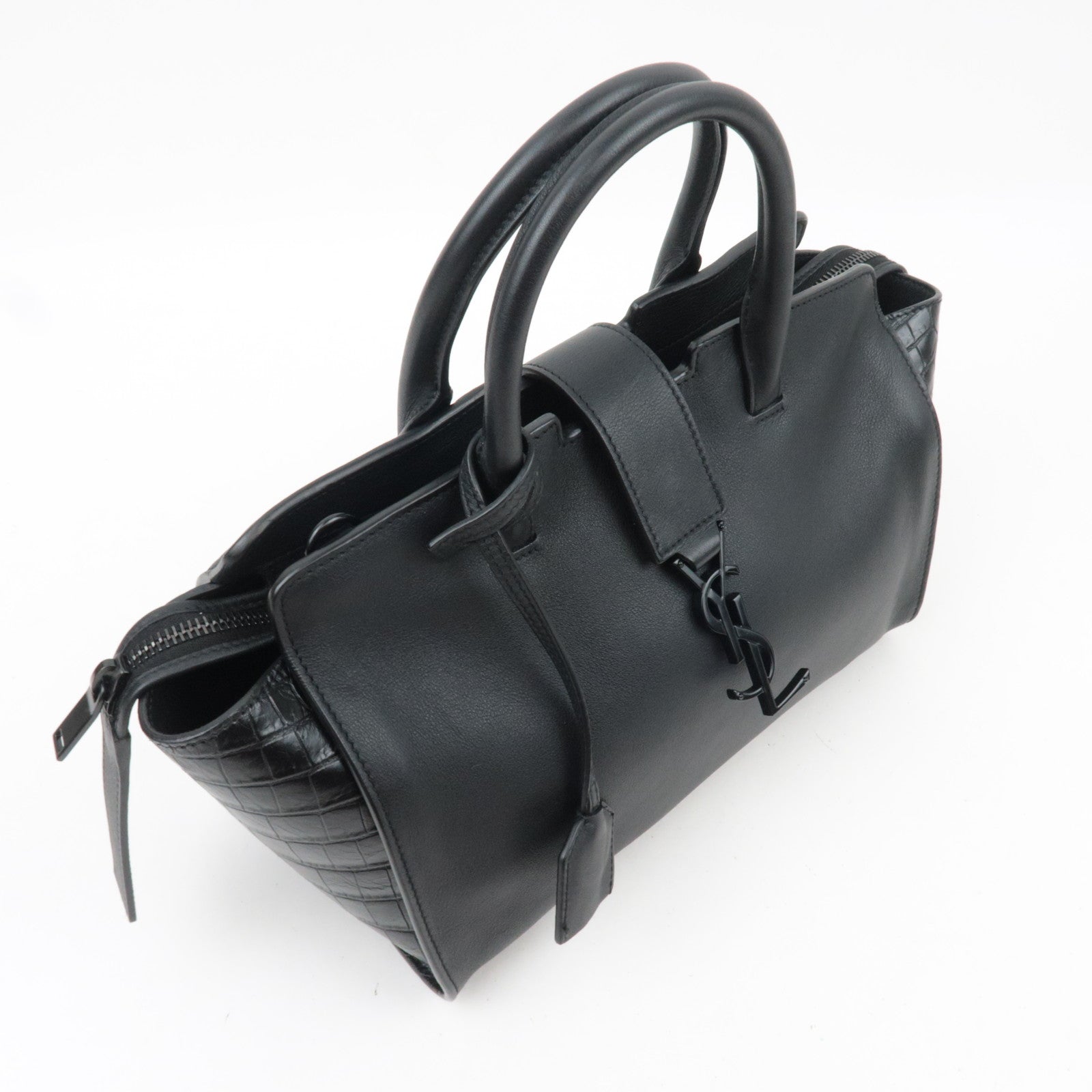 SAINT LAURENT Baby Downtown Cabas Leather 2 Way Bag Black 436834