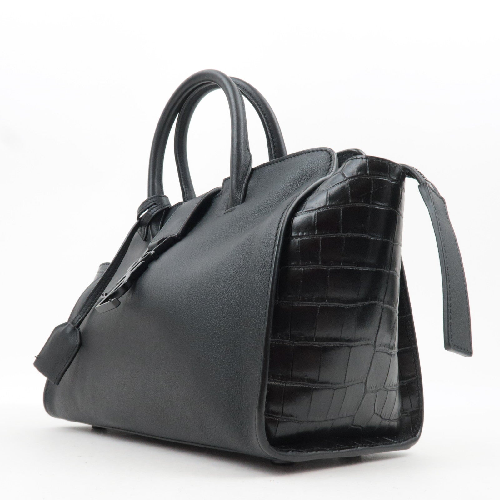 SAINT LAURENT Baby Downtown Cabas Leather 2 Way Bag Black 436834