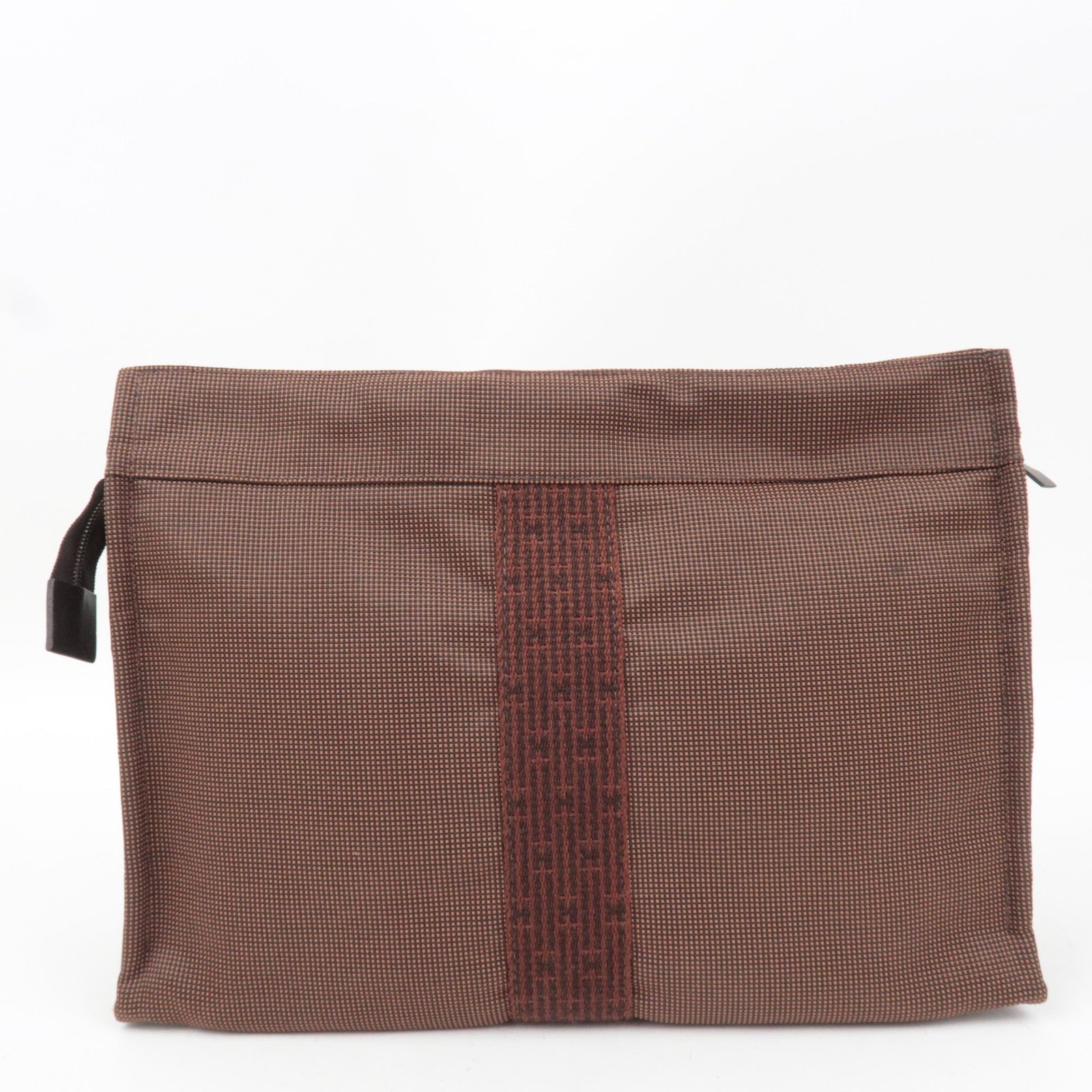 HERMES Her Line Canvas Clutch Bag MM Brown
