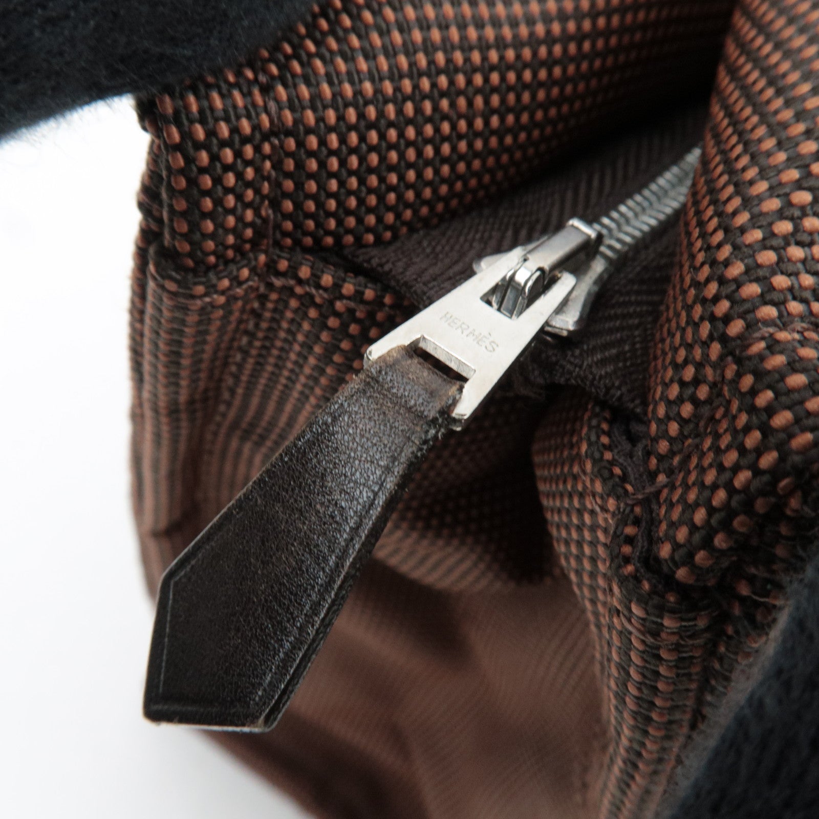 HERMES Her Line Canvas Clutch Bag MM Brown