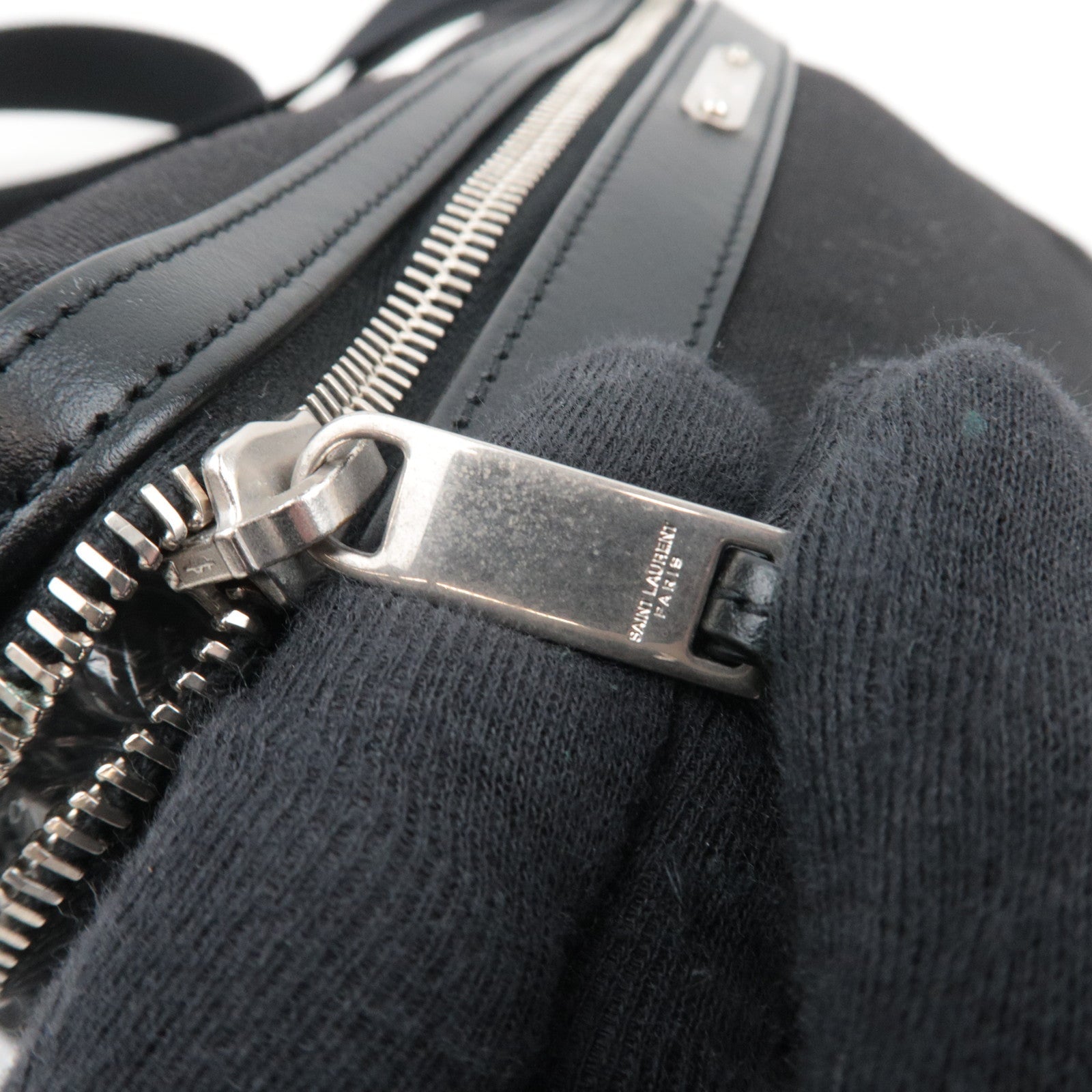 SAINT LAURENT Waist Bag Canvas Leather Black 505973