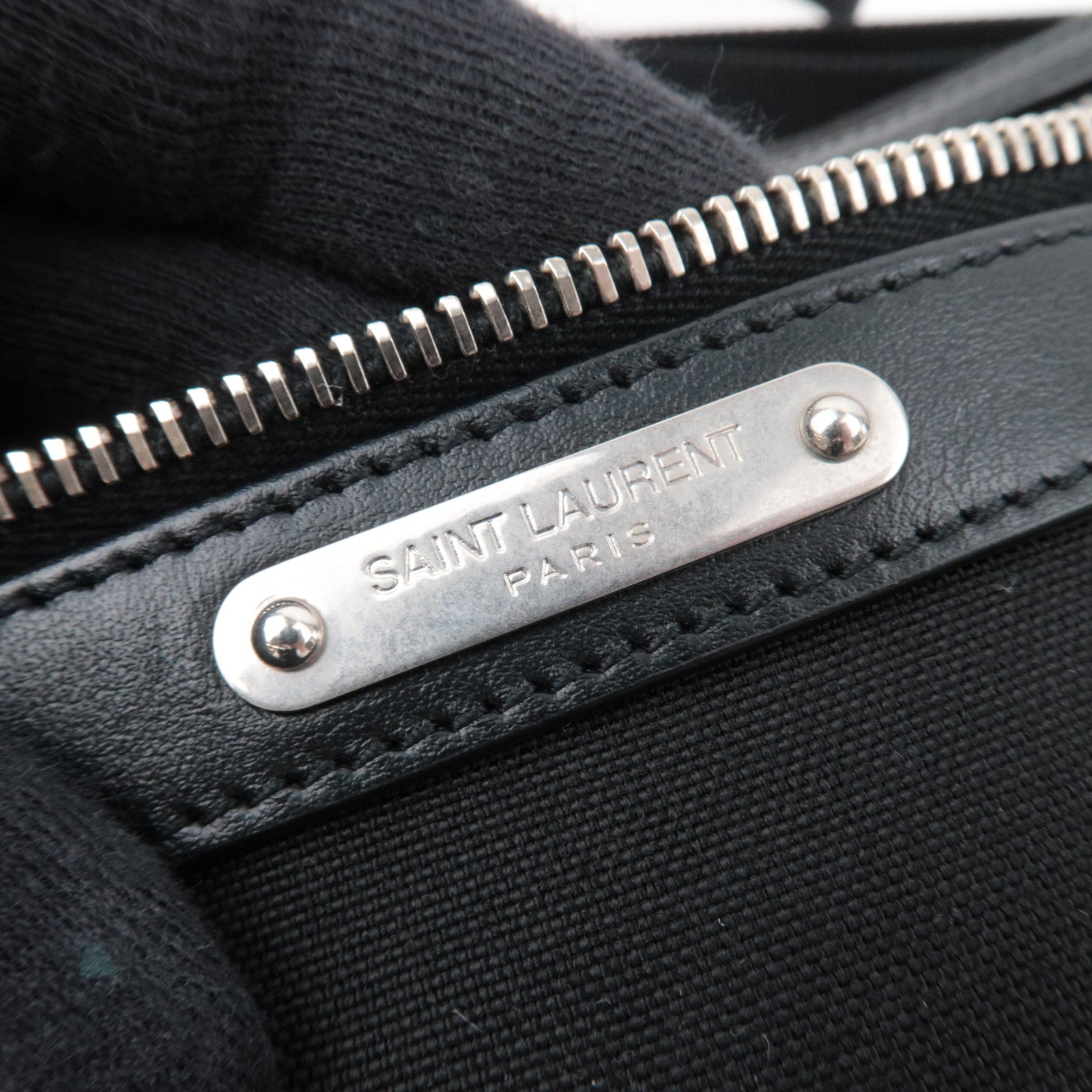 SAINT LAURENT Waist Bag Canvas Leather Black 505973