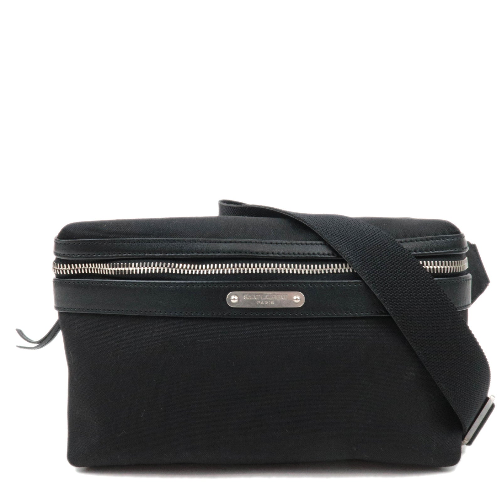 SAINT LAURENT Waist Bag Canvas Leather Black 50597386413