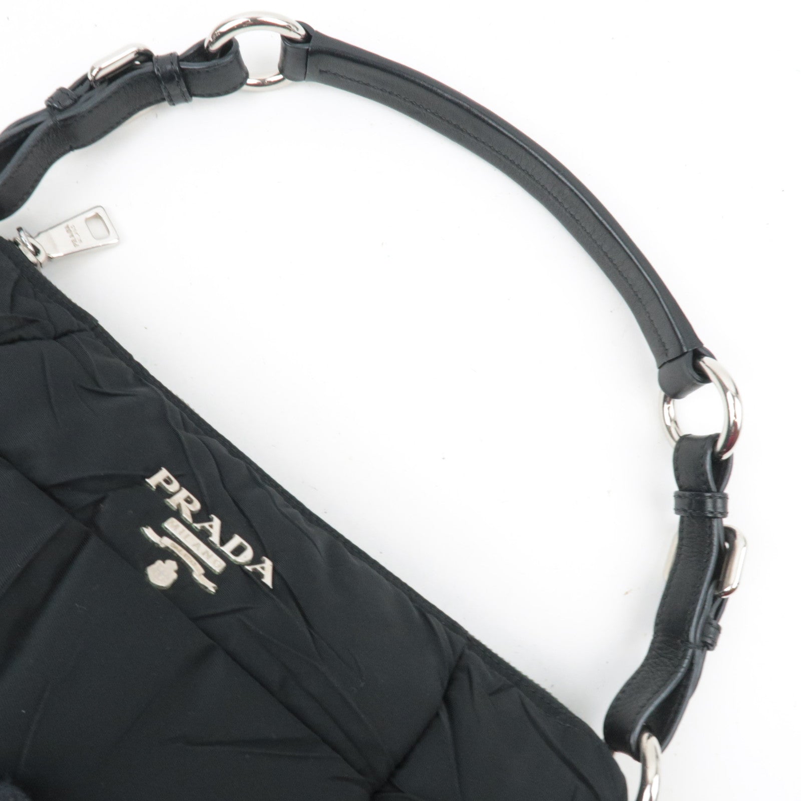PRADA Nylon Leather Puffy Shoulder Bag Black