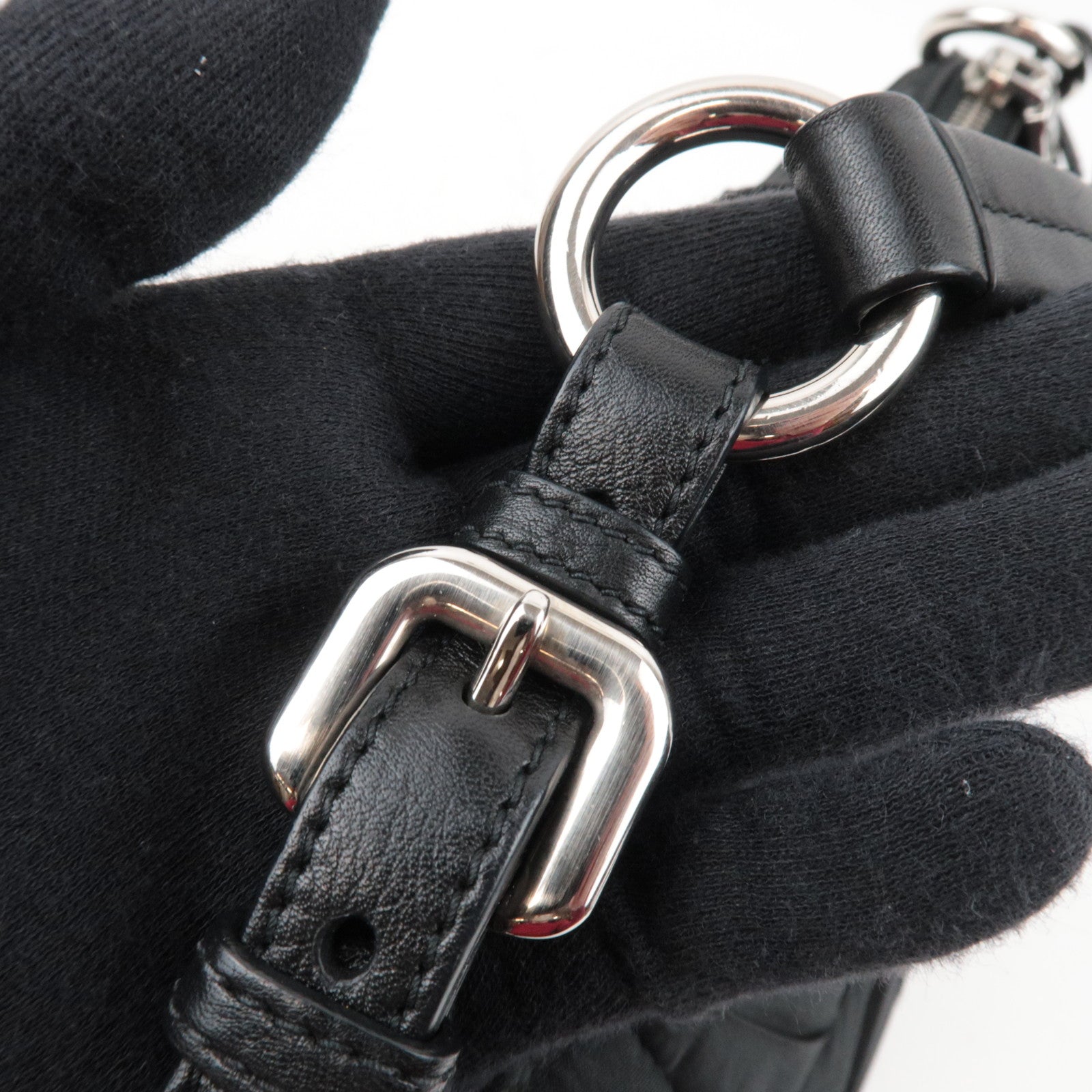 PRADA Nylon Leather Puffy Shoulder Bag Black